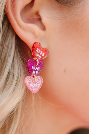 Hugs And Kisses Pink Heart Earrings