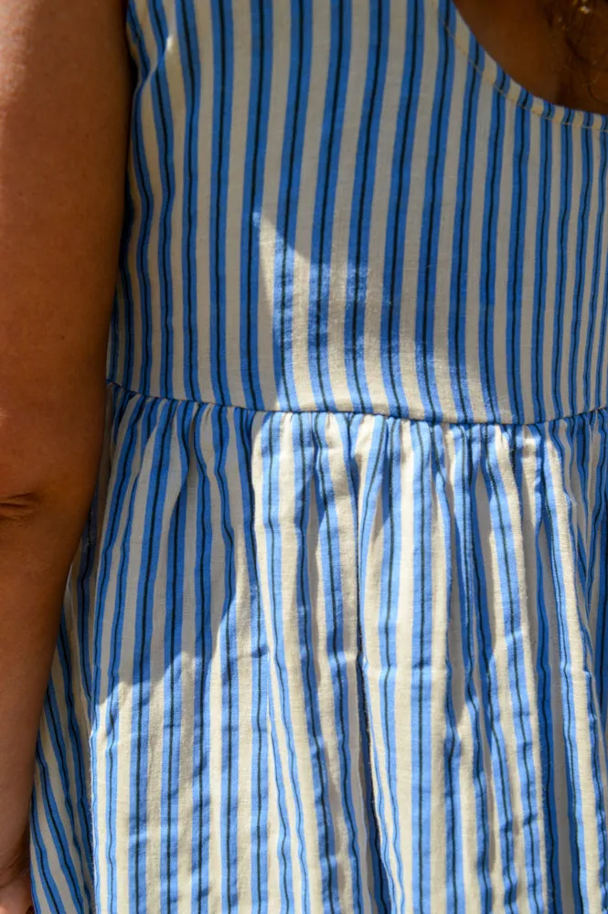 ICHI Foxa Blue Striped Mini Dress