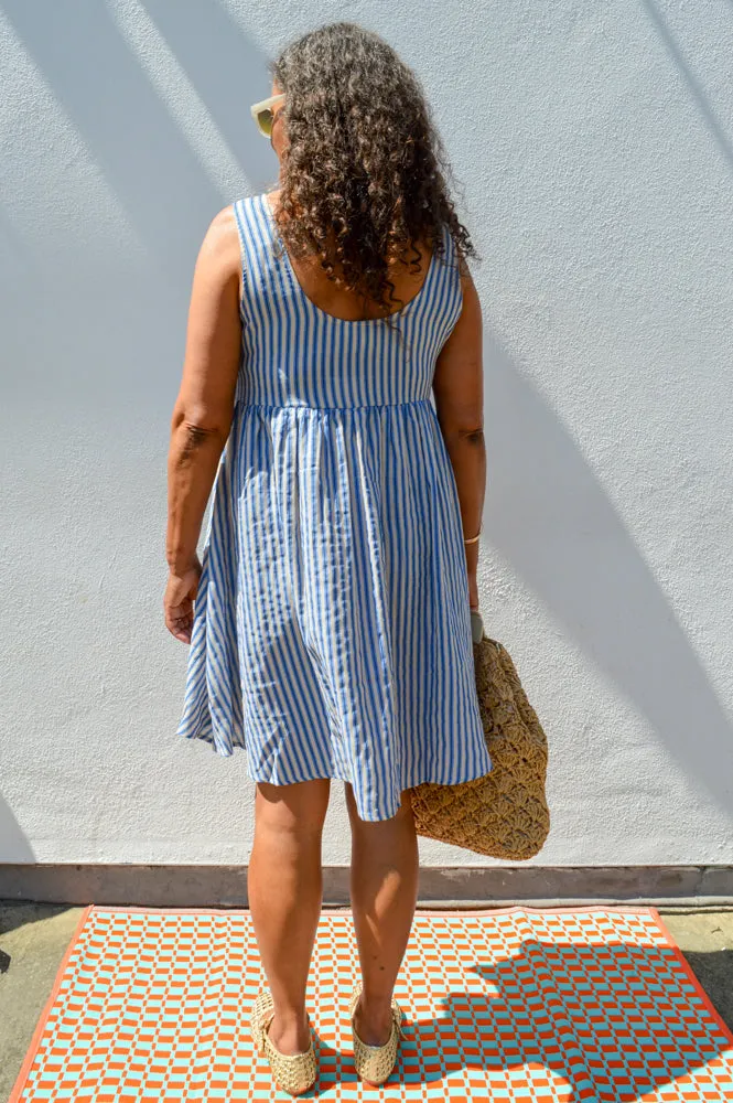 ICHI Foxa Blue Striped Mini Dress