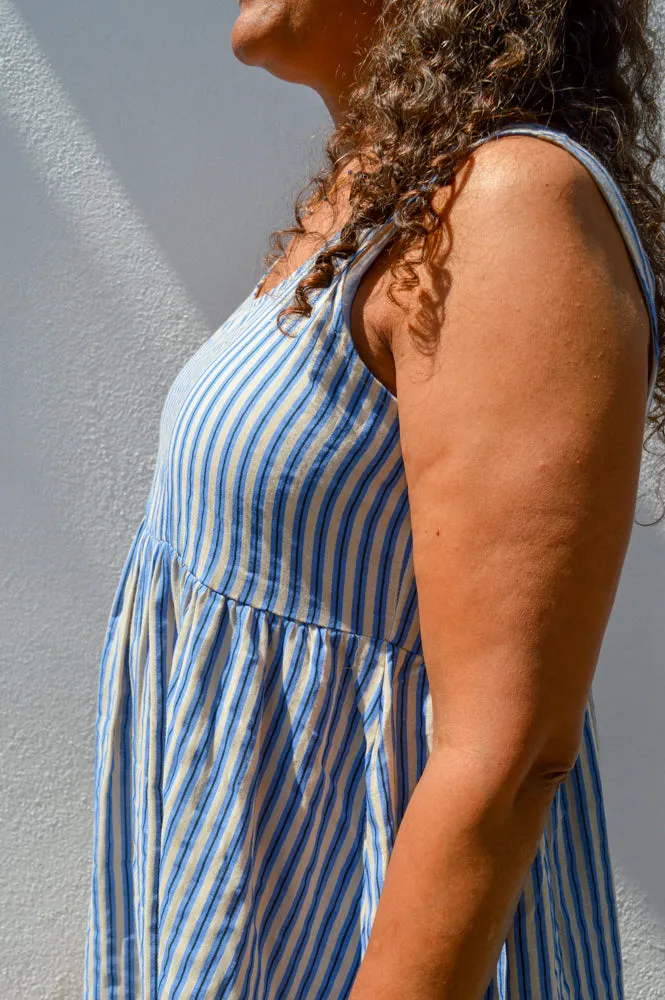 ICHI Foxa Blue Striped Mini Dress