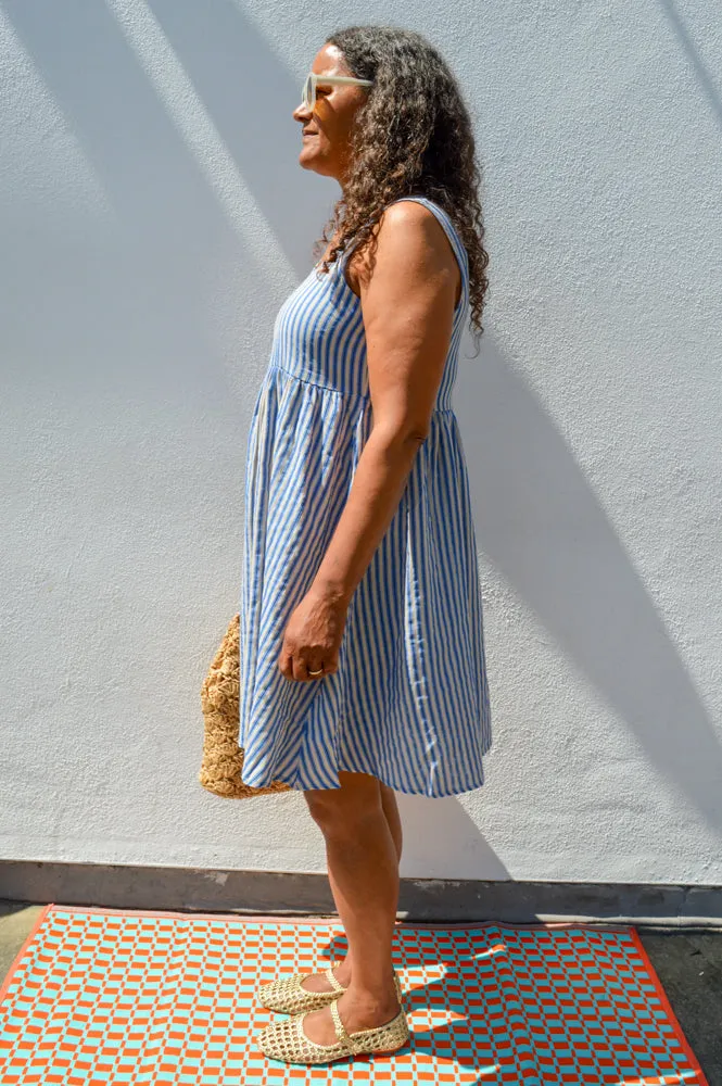 ICHI Foxa Blue Striped Mini Dress