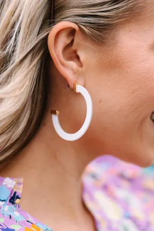 It's All On You Clear White Hoop Earrings