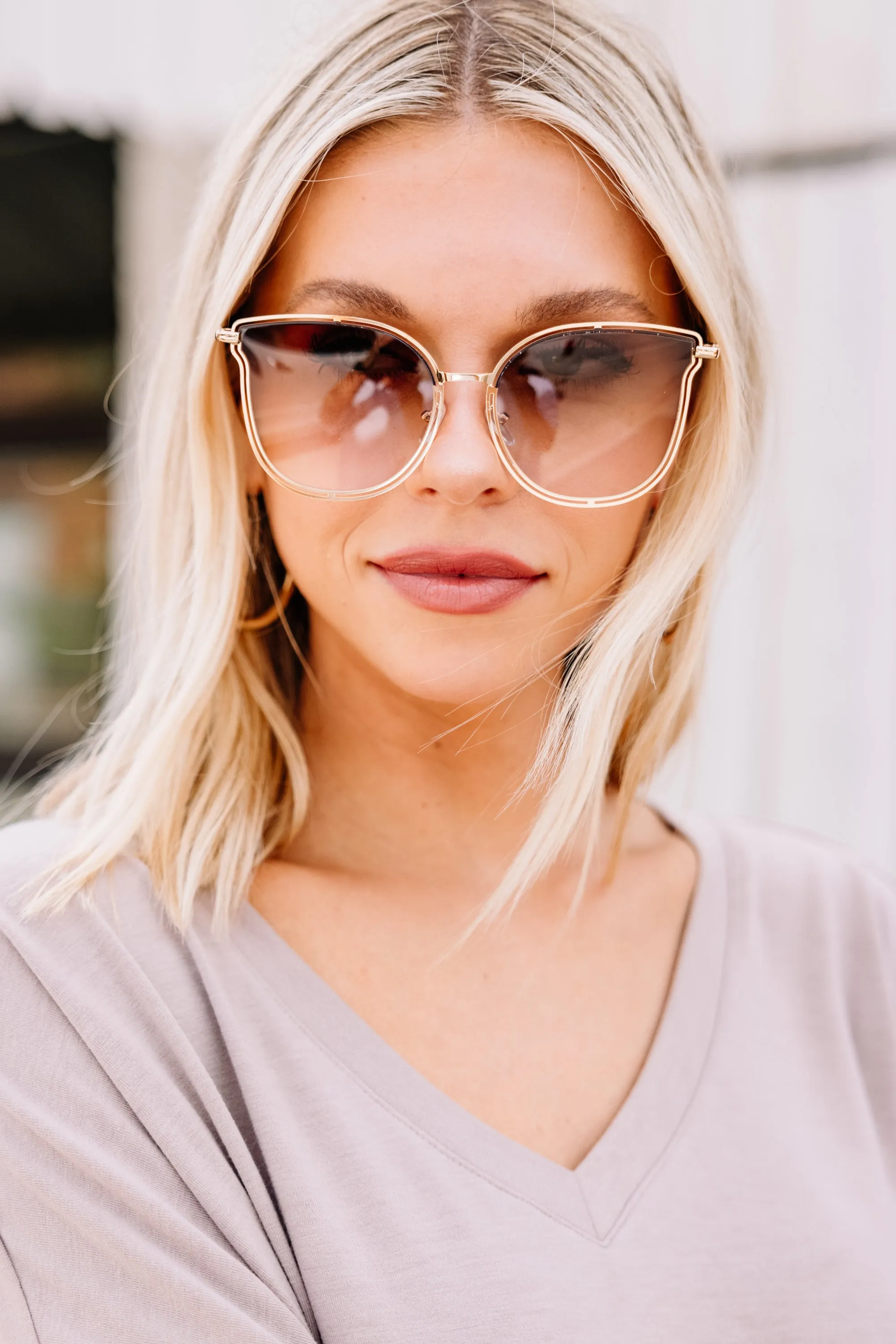 It's Fate Gradient Brown Lense Gold Sunglasses