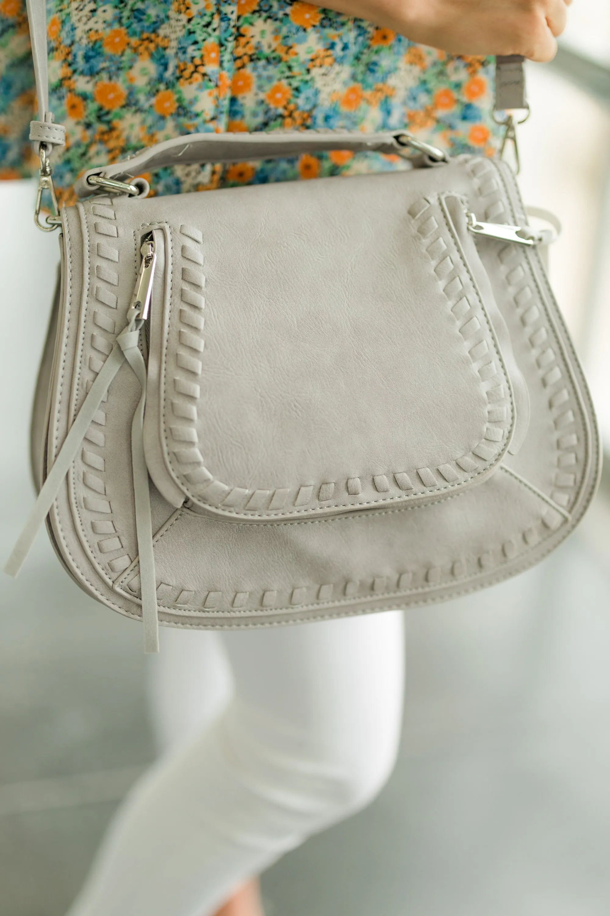 It's Your Time Dove Gray Saddle Crossbody