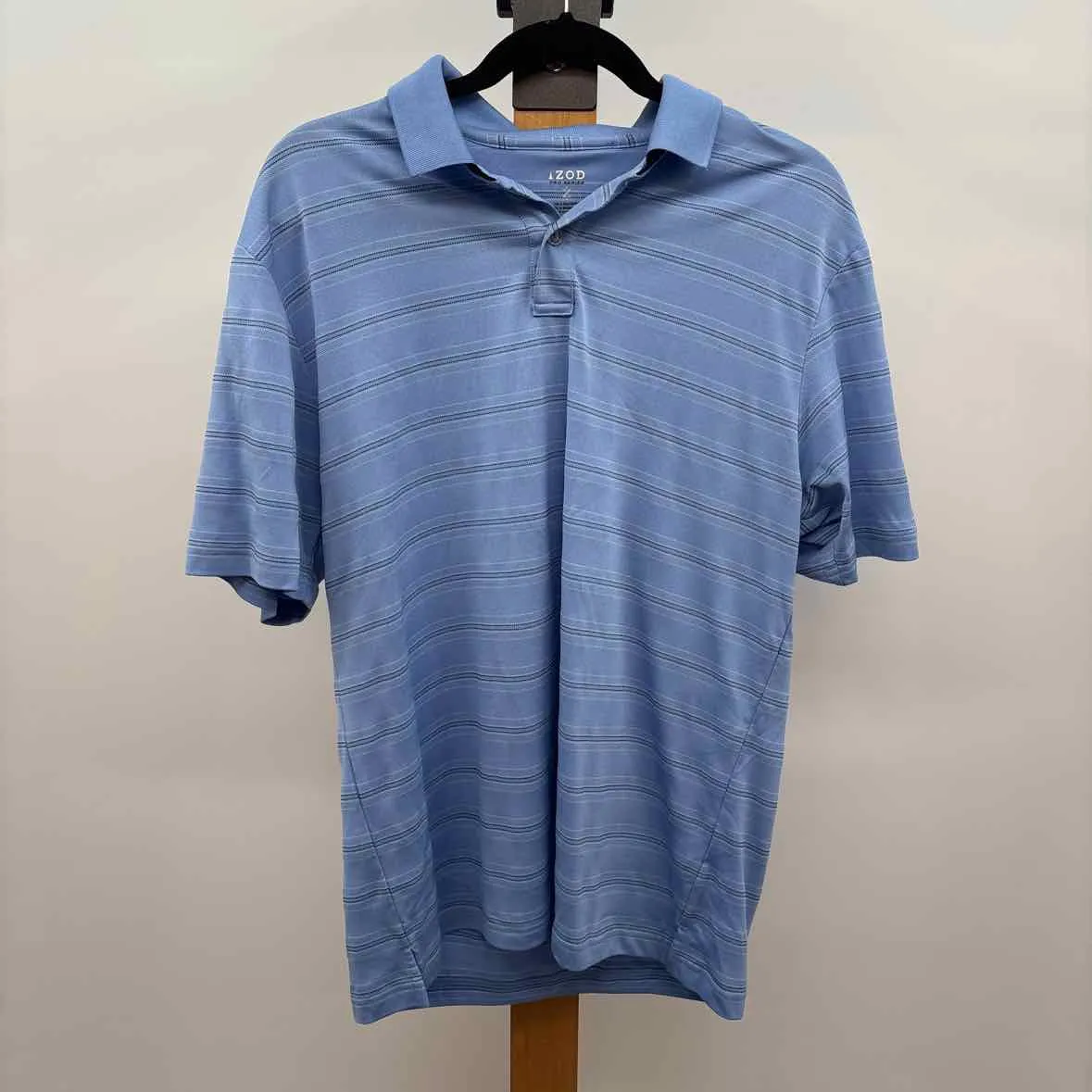 Izod Men's Size M Blue Polyester Striped Short Sleeve Shirt
