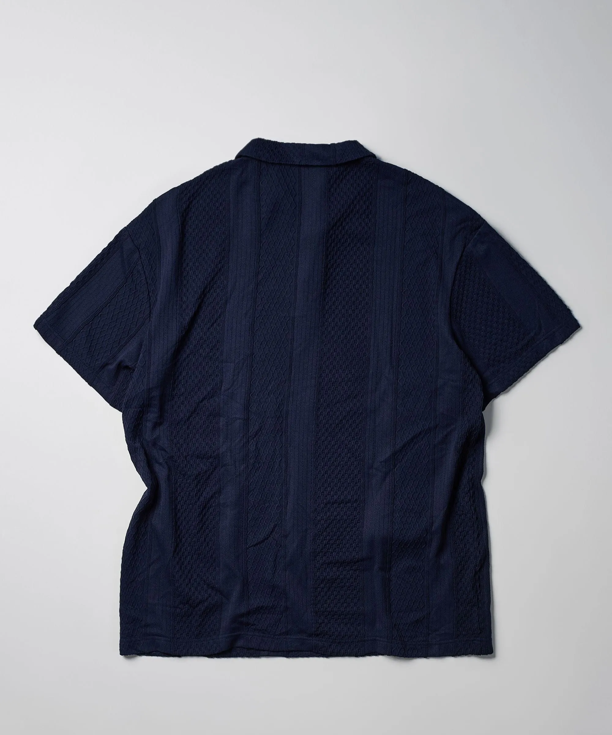 Jacquard Knit Textured Polo Shirt - Navy