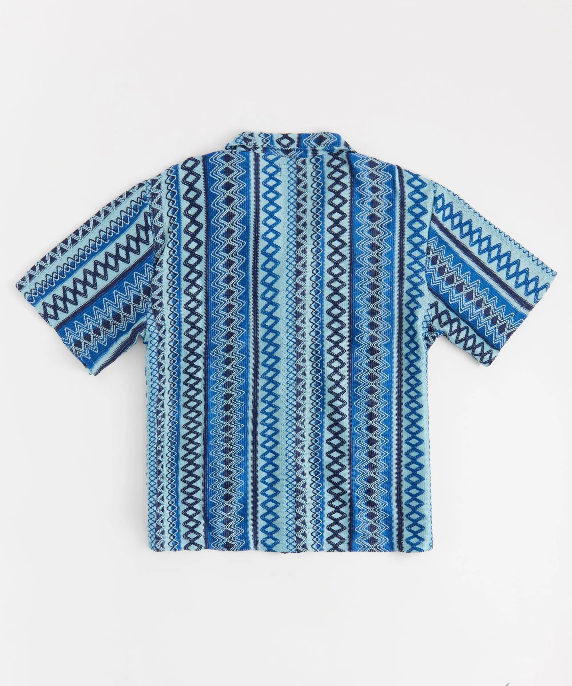 Jacquard Polo Short Sleeve Button Down Shirt - Blue