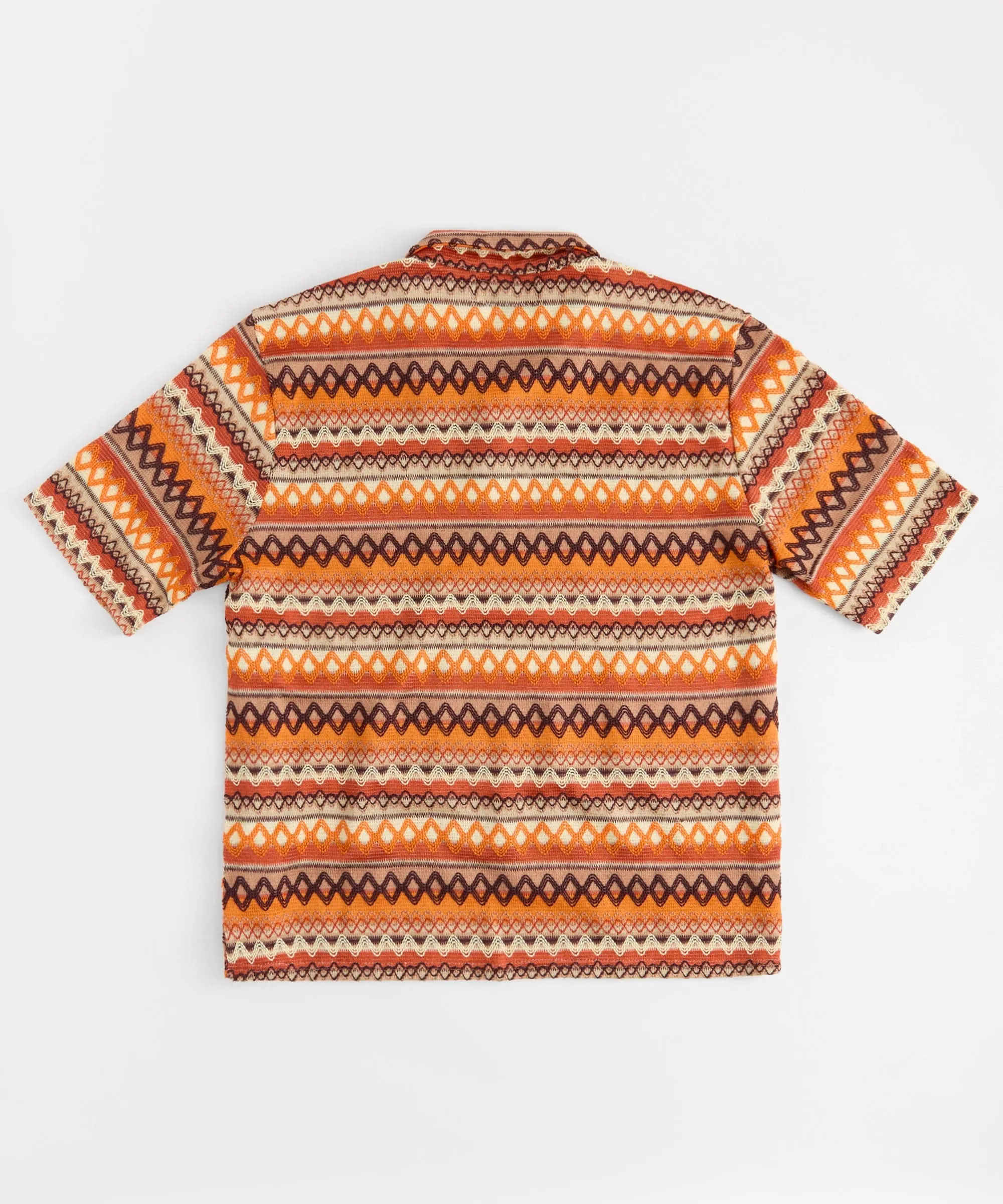 Jacquard Polo Short Sleeve Button Down Shirt - Brown