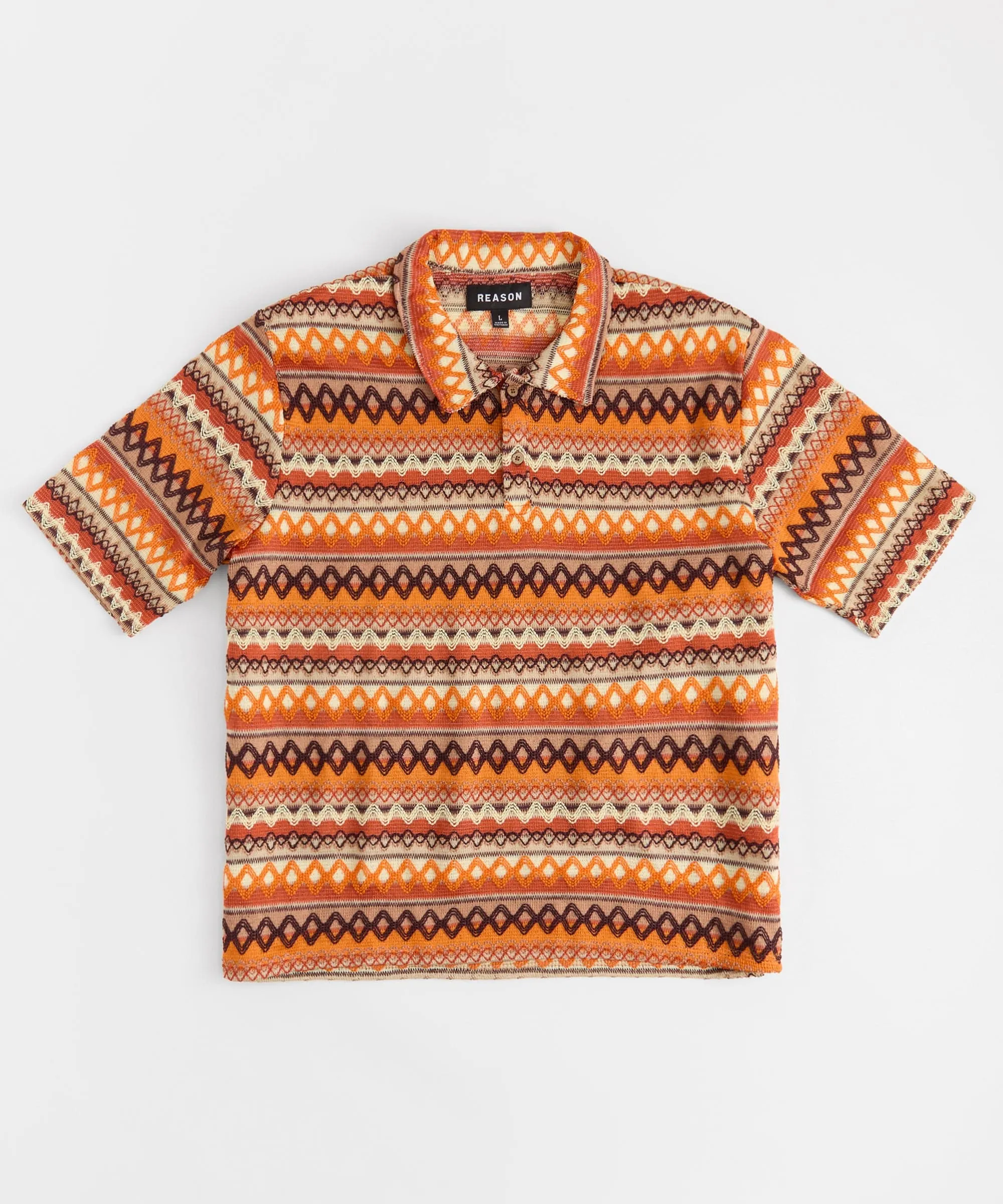 Jacquard Polo Short Sleeve Button Down Shirt - Brown