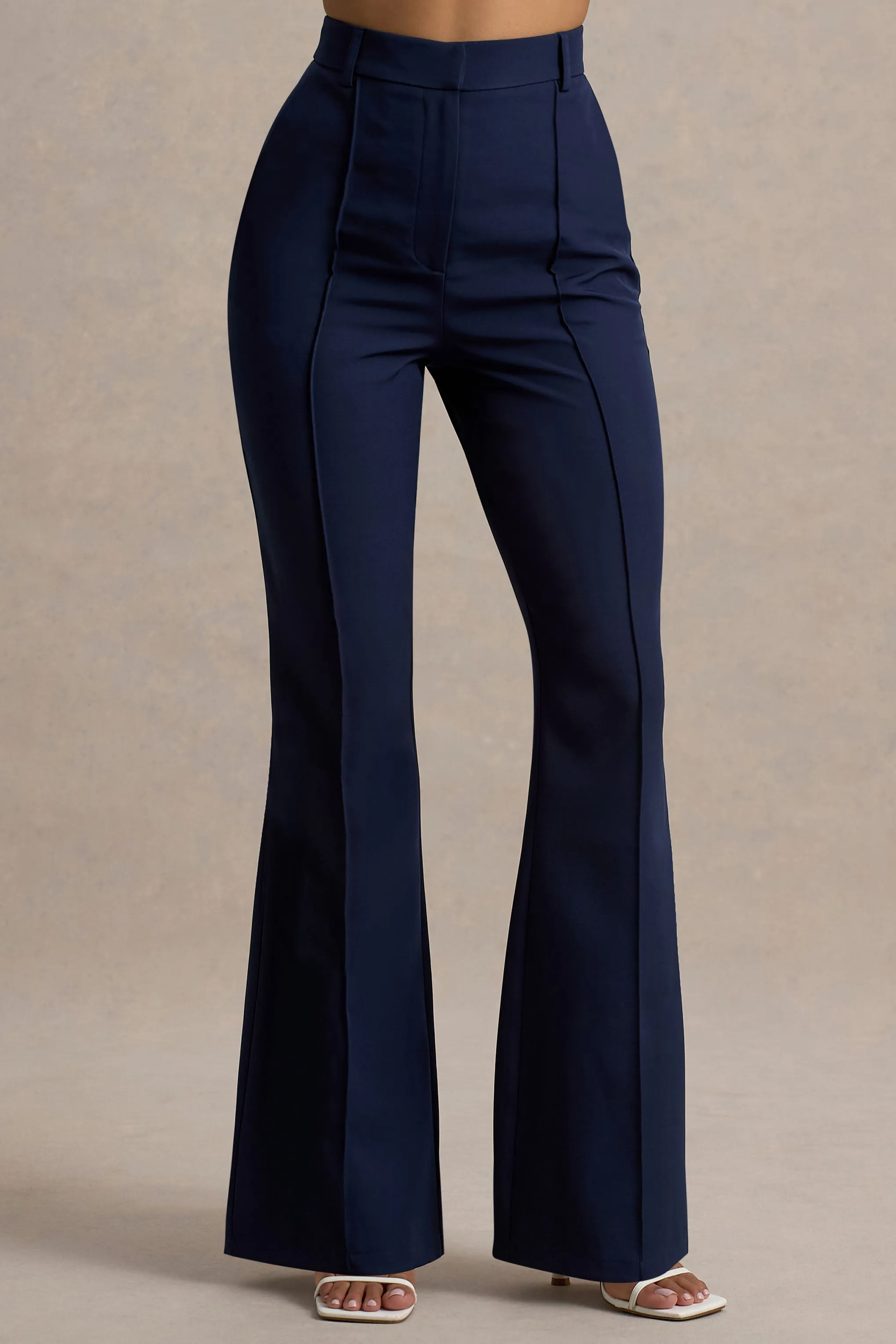 Jada | Navy Tailored Flared-Leg Trousers Club L London