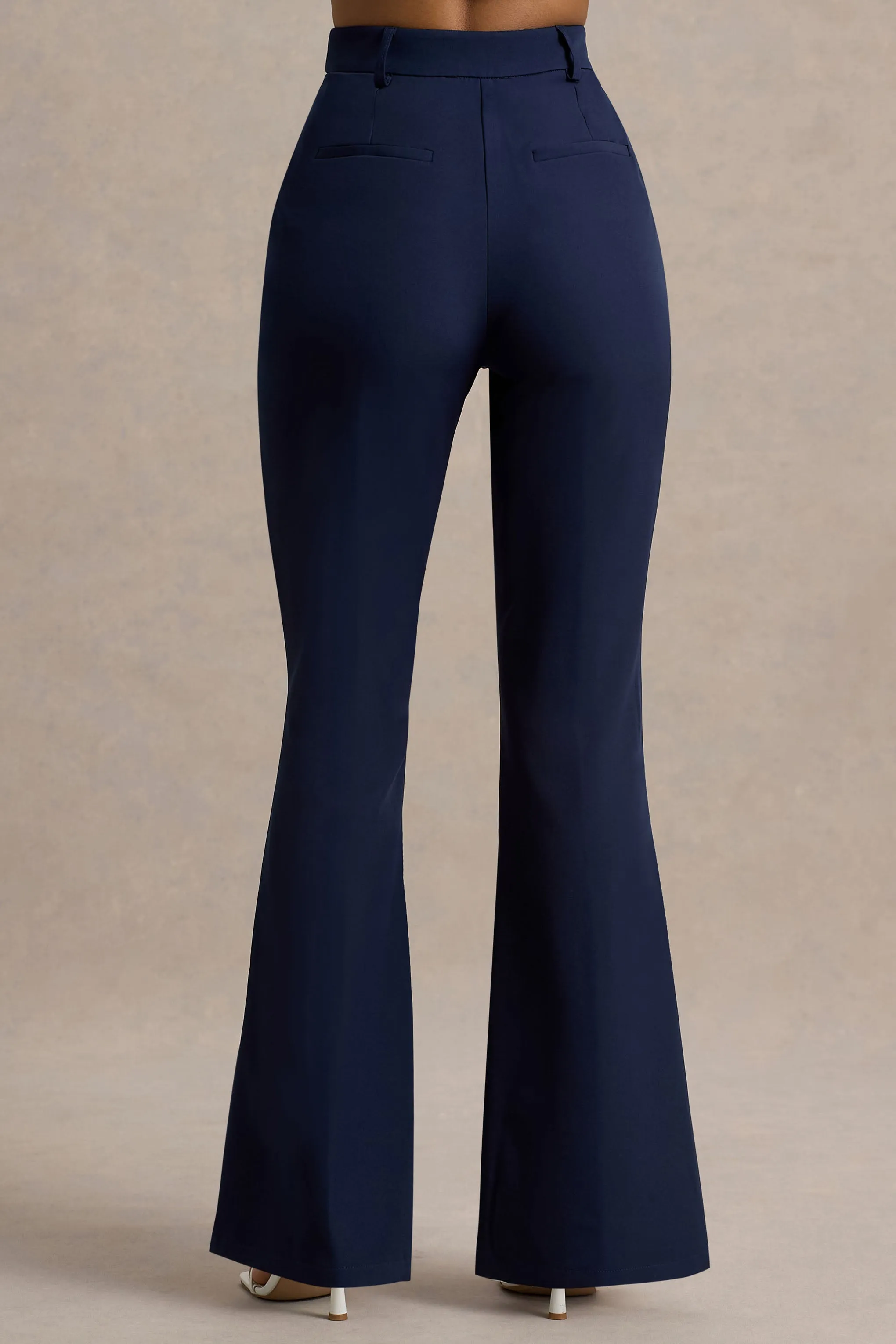 Jada | Navy Tailored Flared-Leg Trousers Club L London
