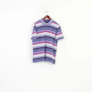 James Pringle Men XL Polo Shirt Purple Striped Cotton Classic Collar Short Sleeve Top