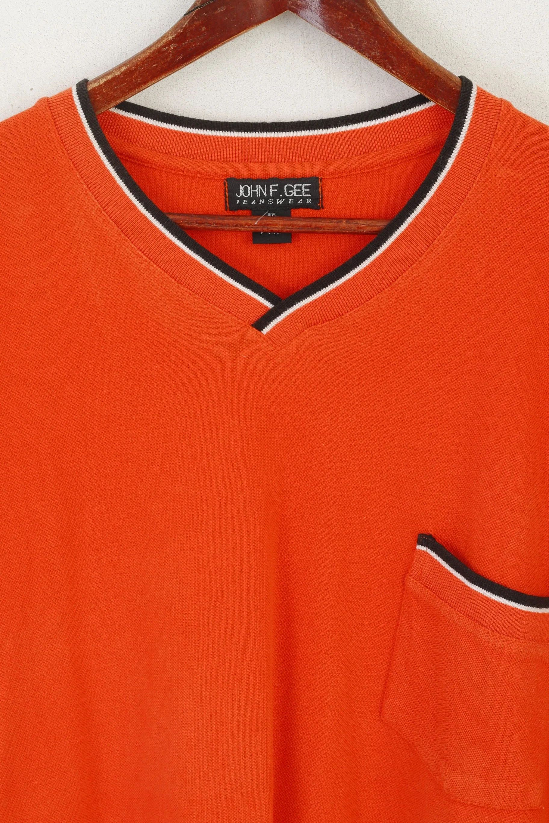 John F. Gee Jeanswear Men 68/70 XXXL T- Shirt Orange Cotton V Neck Vintage 90's Top