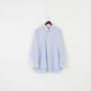 Joseph Turner Men 37R Casual Shirt Blue Pink Striped Collar Elegant Long Sleeve Pure Cotton Top