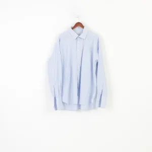 Joseph Turner Men 38 19 3XL Casual Shirt Striped Blue Long Sleeve Collar Cotton Cufflinks Classic Top