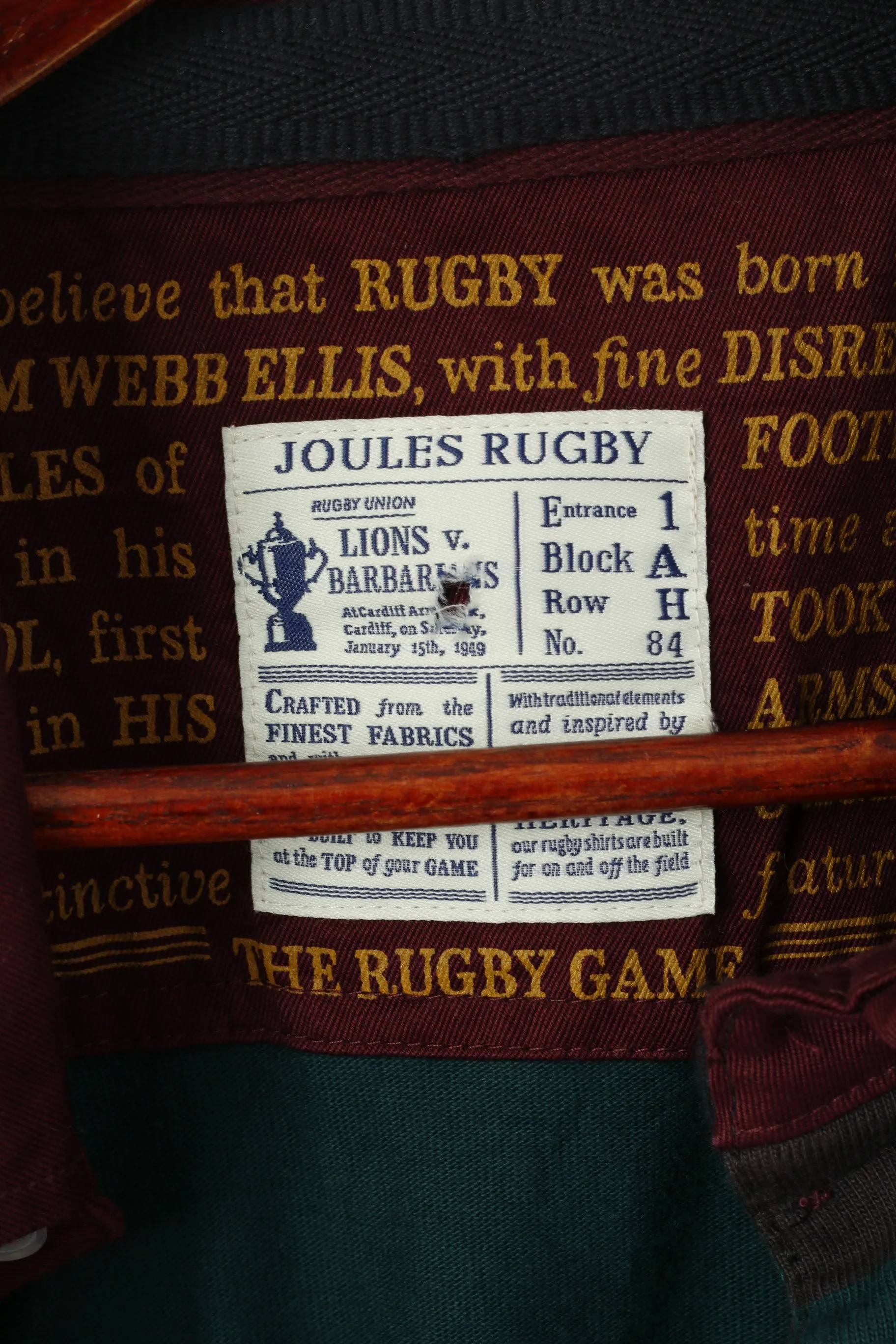 Joules Rugby Men XL Polo Shirt Navy Striped Cotton Lions v. Barbarians Long Sleeve Top