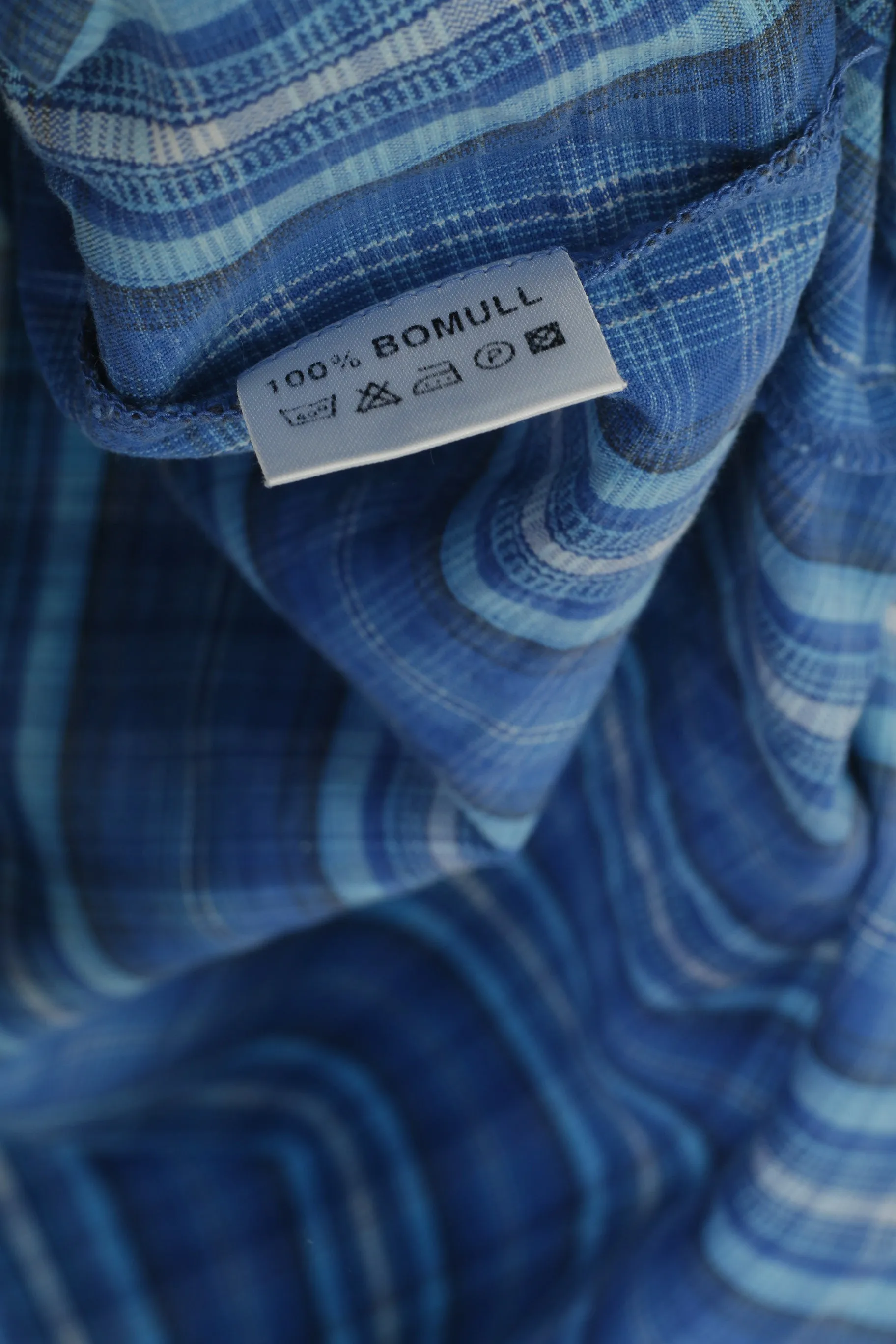 Joy Men L Casual Shirt Blue Cotton Classic Vintage Pocket Short Sleeve Top