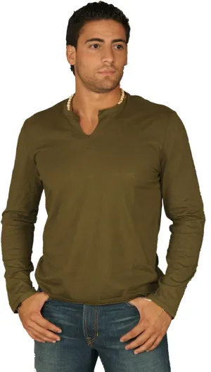 Kanvis Split Neck Mens Long Sleeve Tee Olive