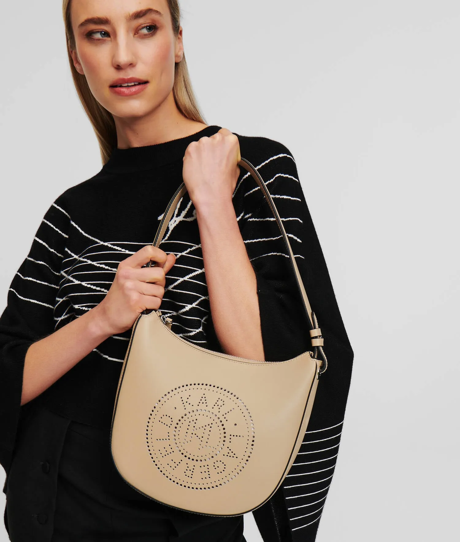 K/CIRCLE PERFORATED MOON SHOULDER BAG