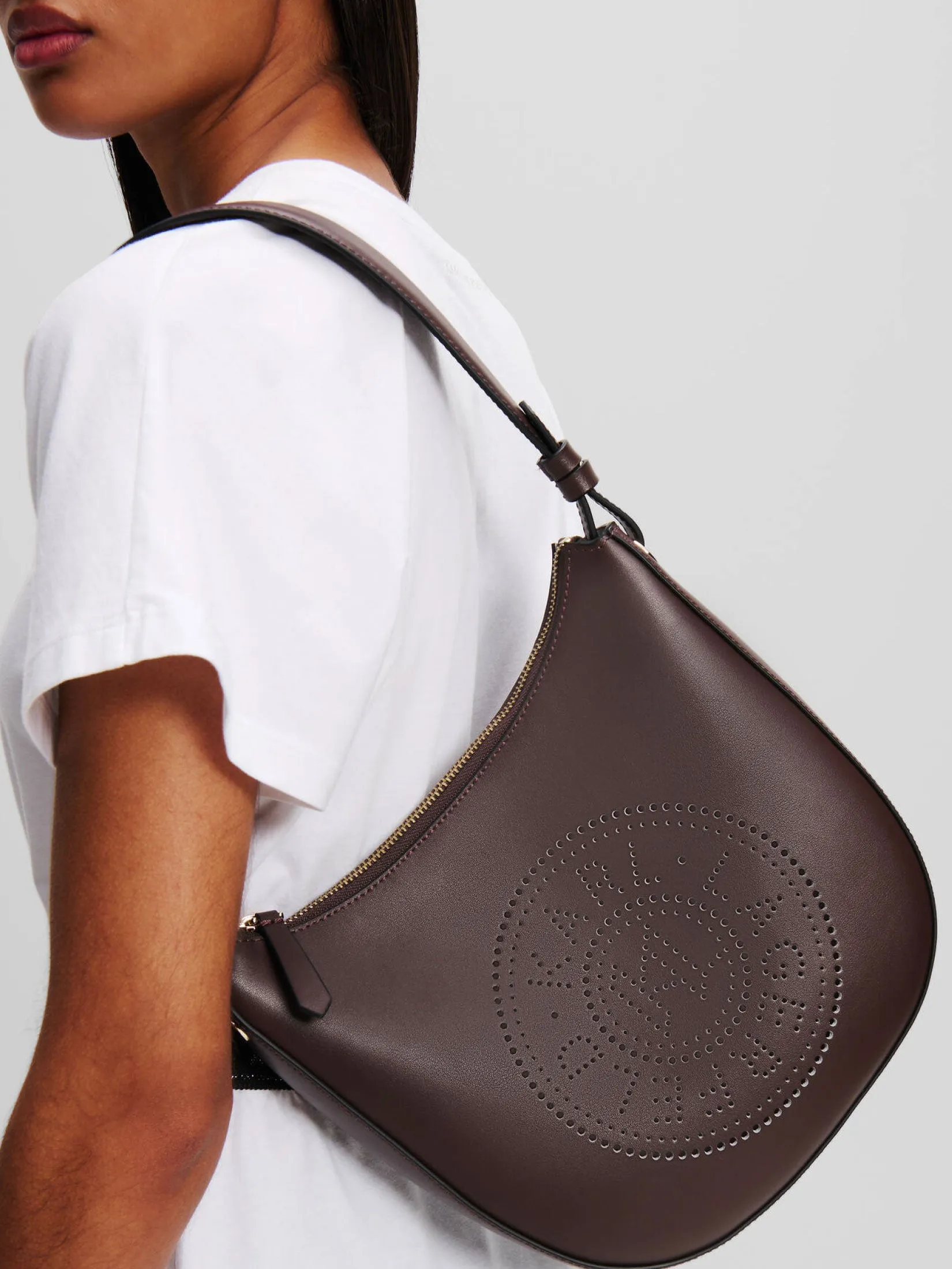 K/CIRCLE PERFORATED MOON SHOULDER BAG