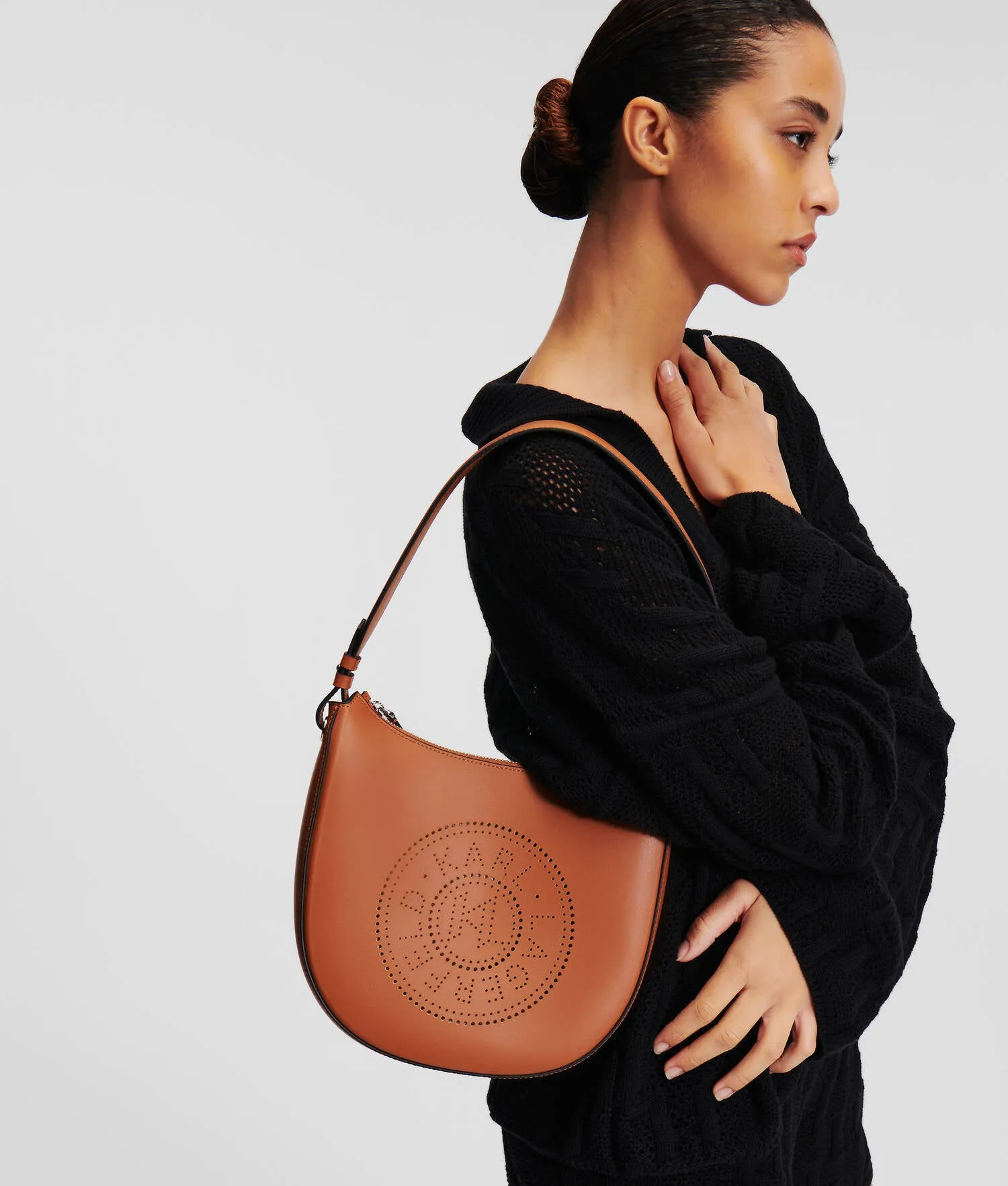 K/CIRCLE PERFORATED MOON SHOULDER BAG