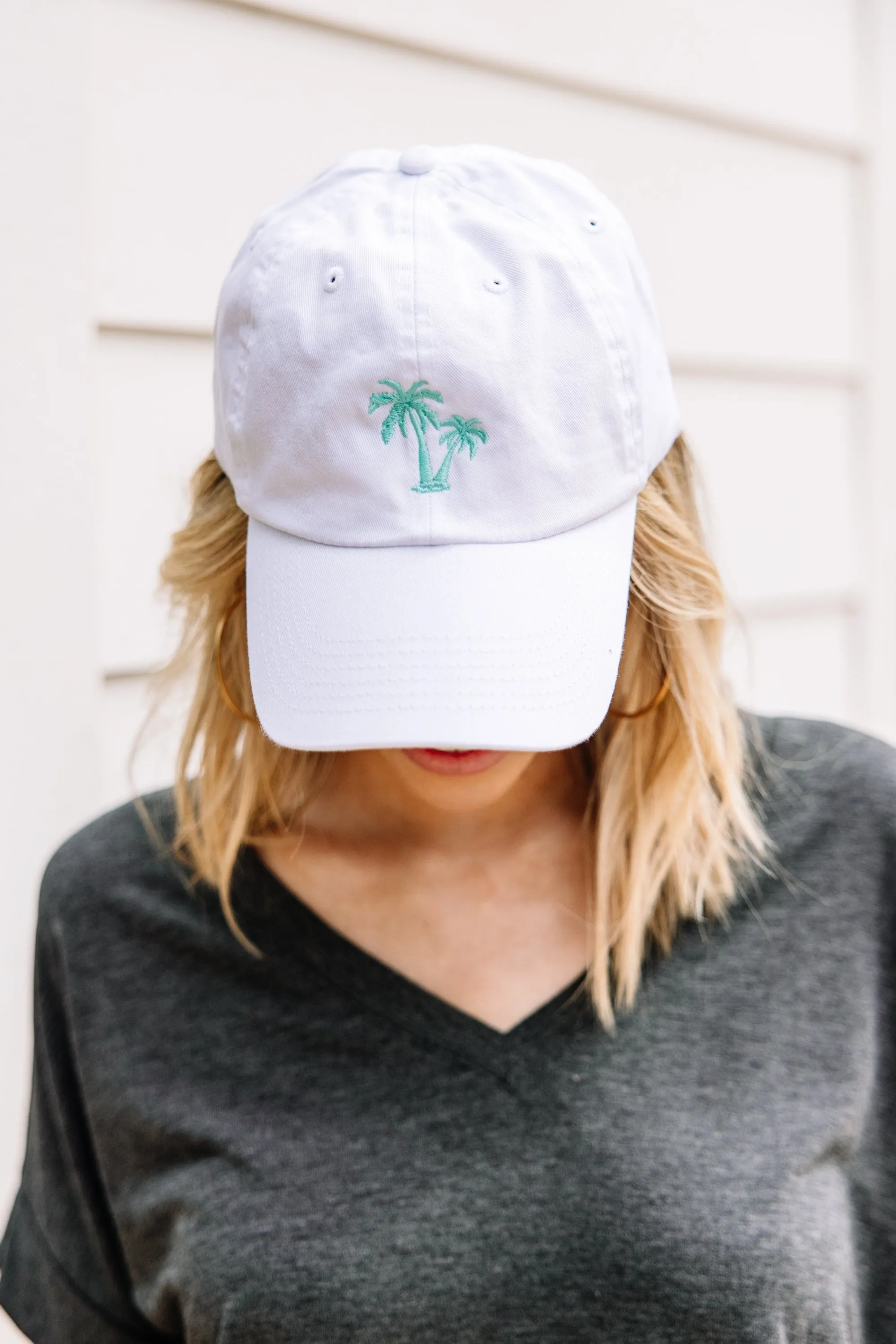 Keep Palm White Embroidered Hat
