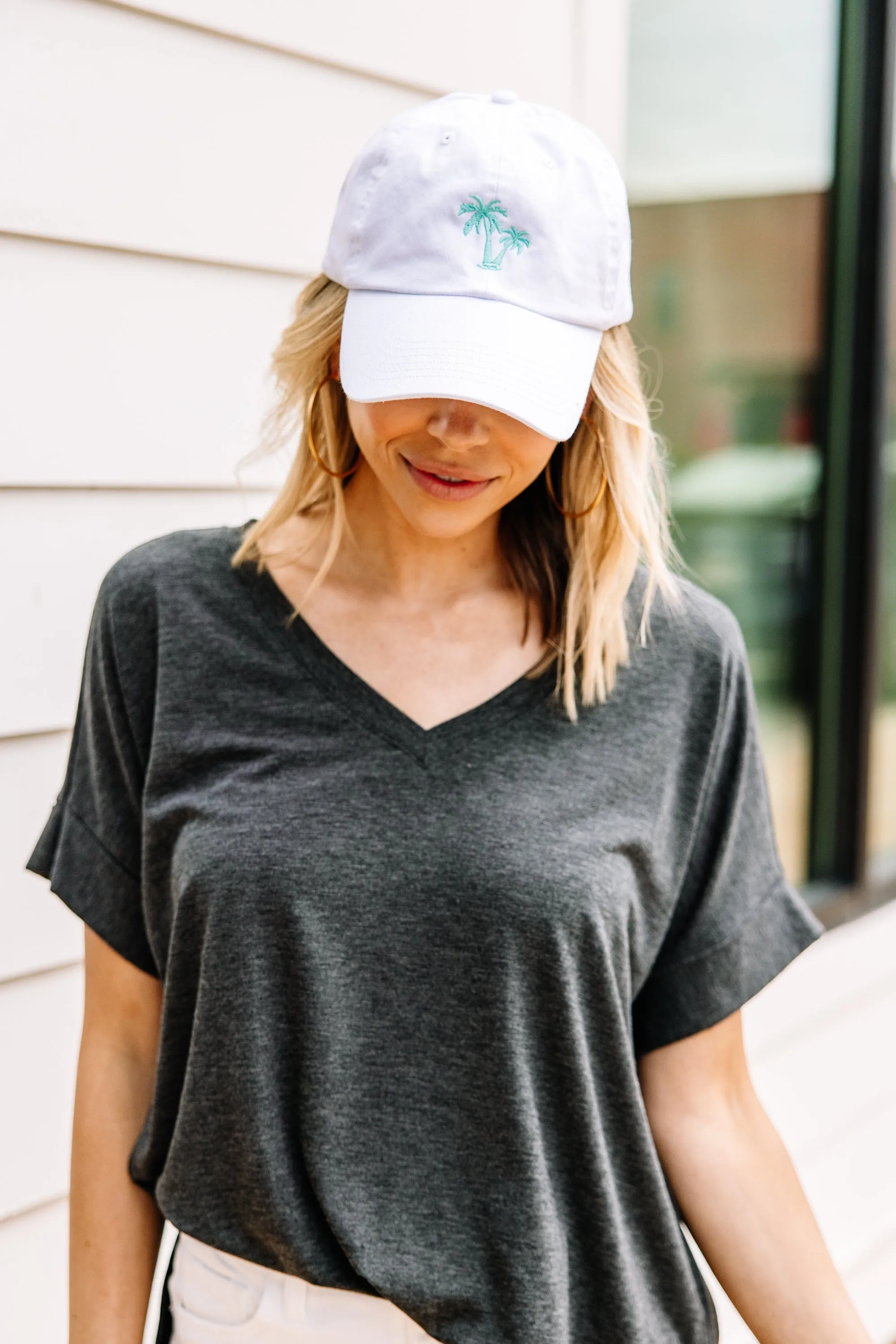 Keep Palm White Embroidered Hat