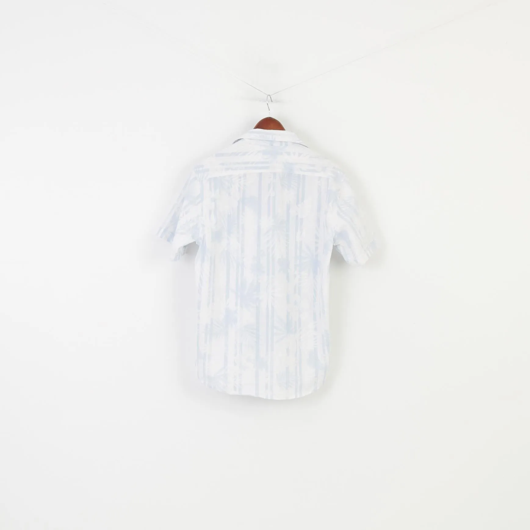 La Martina Men L Casual Shirt Flower Print White Short Sleeve Collar Cotton Vintage Top