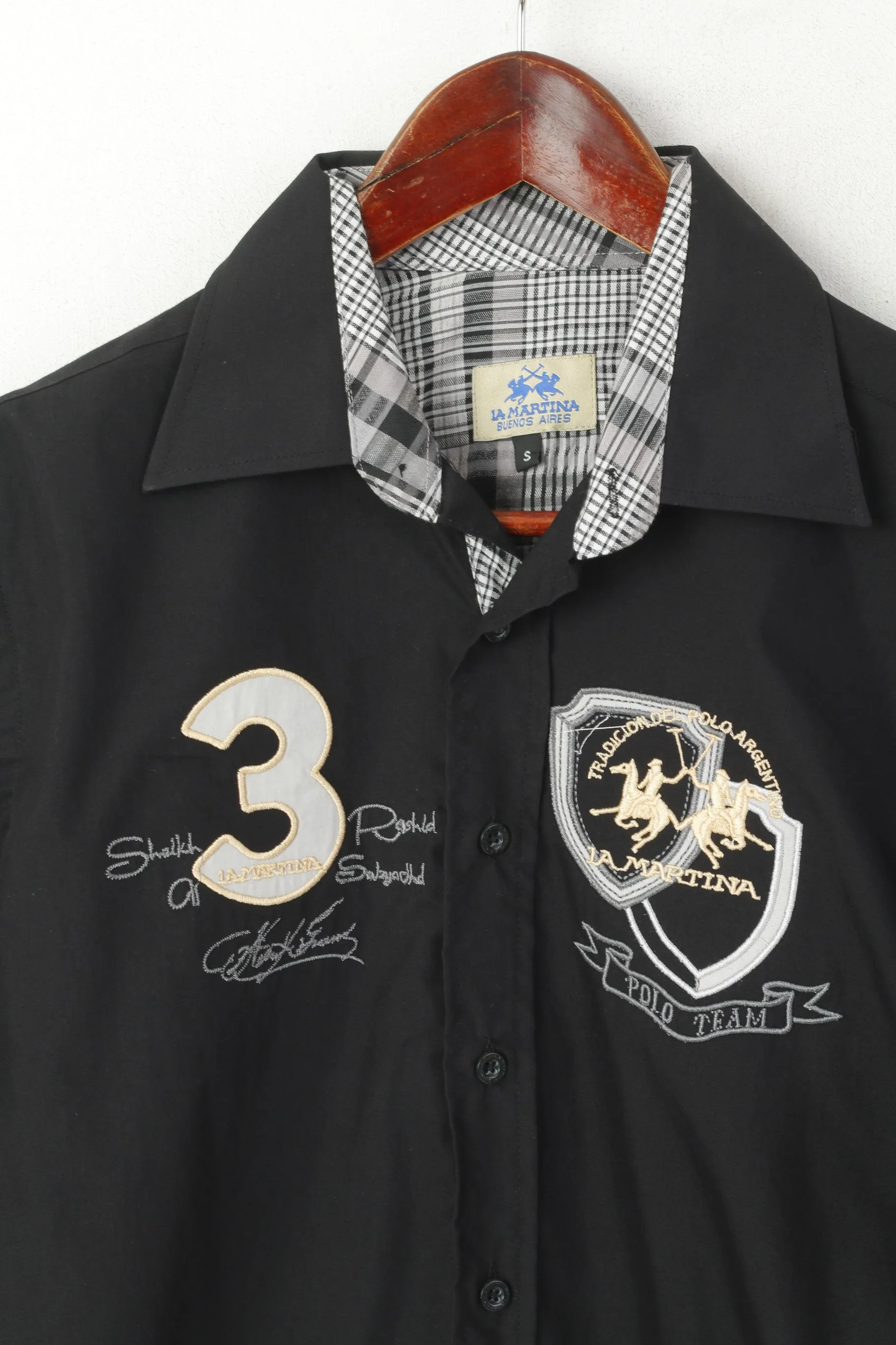 La Martina Men S Casual Shirt Black Slim Fit Cotton Buenos Aires #3 Polo Team Top