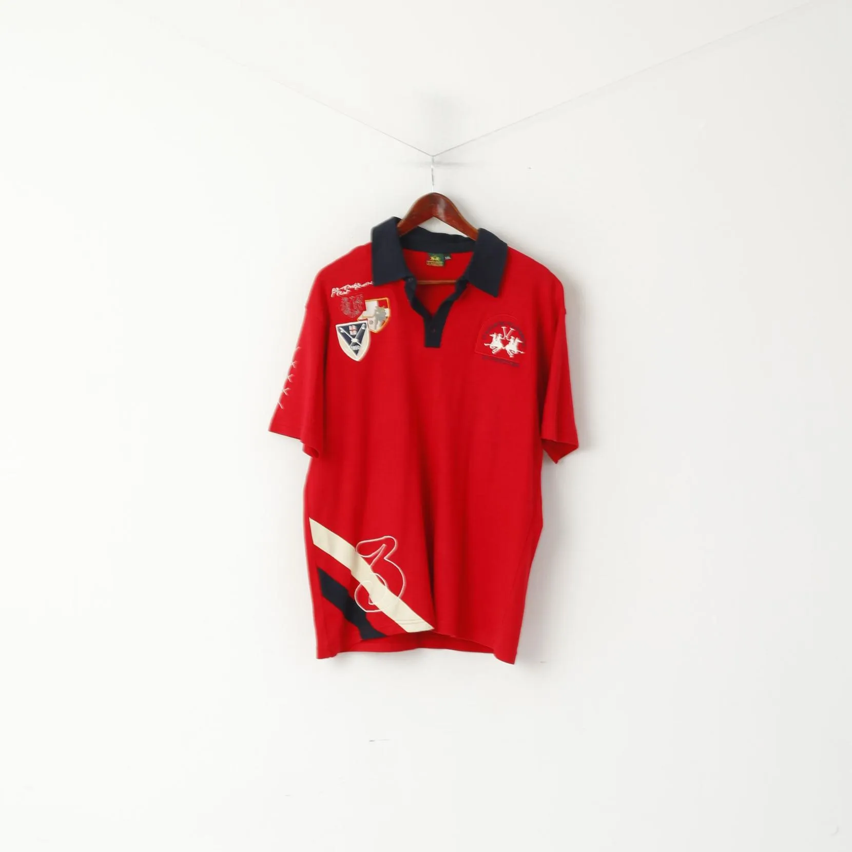 La Martina Men XXL Polo Shirt Red Cotton Polo Argentino #3 Short Sleeve Top