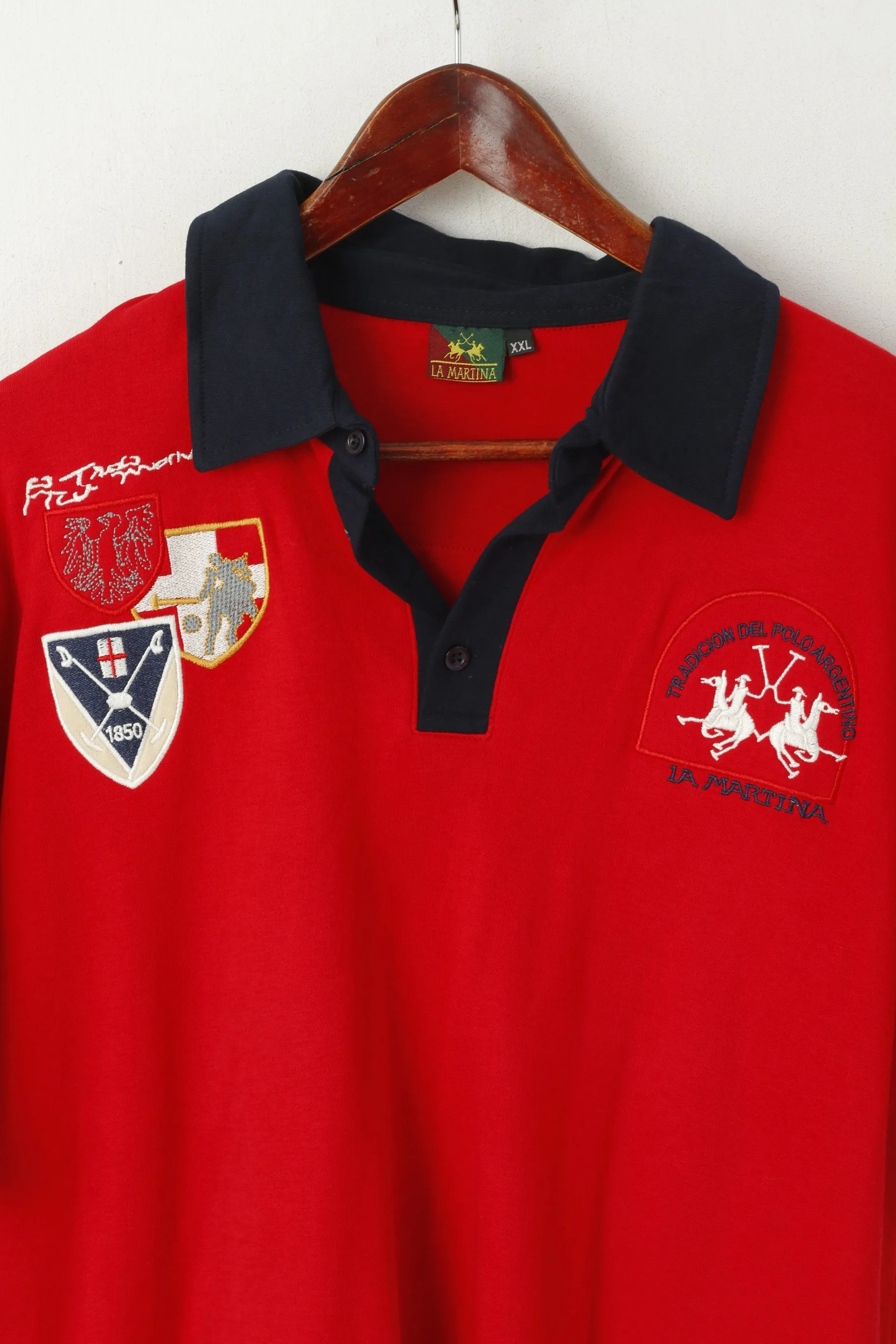 La Martina Men XXL Polo Shirt Red Cotton Polo Argentino #3 Short Sleeve Top