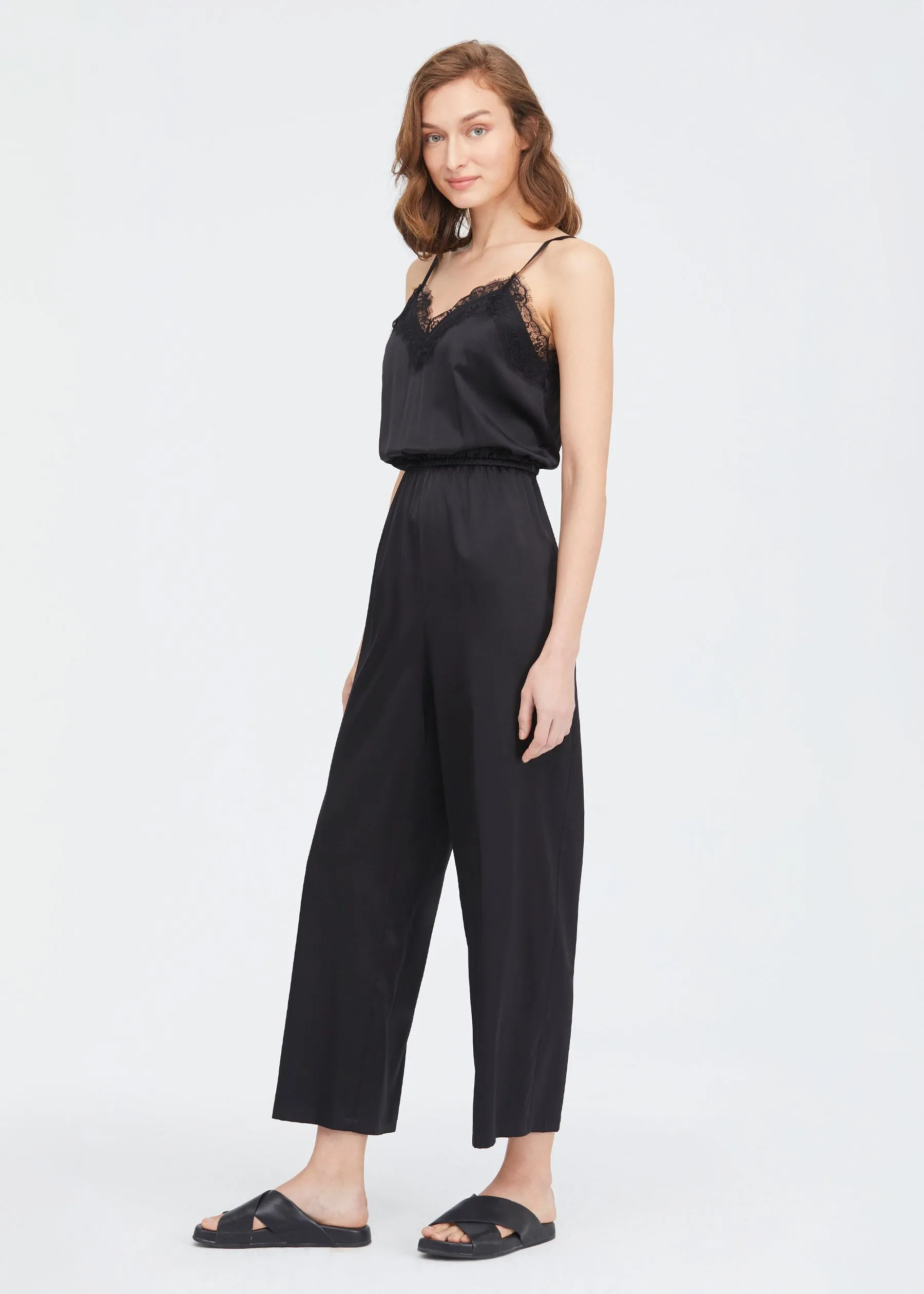 Lace Trimmed Silk Jumpsuit