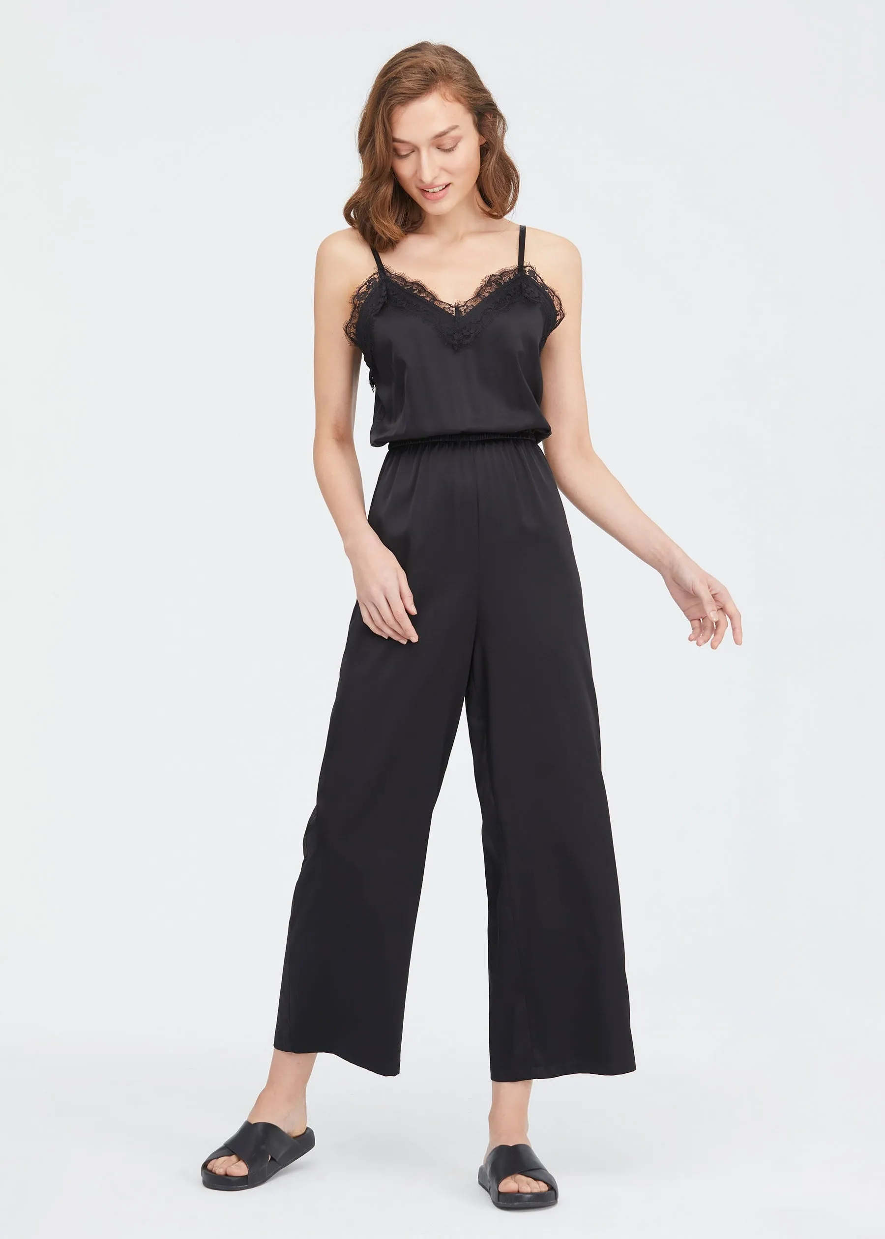 Lace Trimmed Silk Jumpsuit