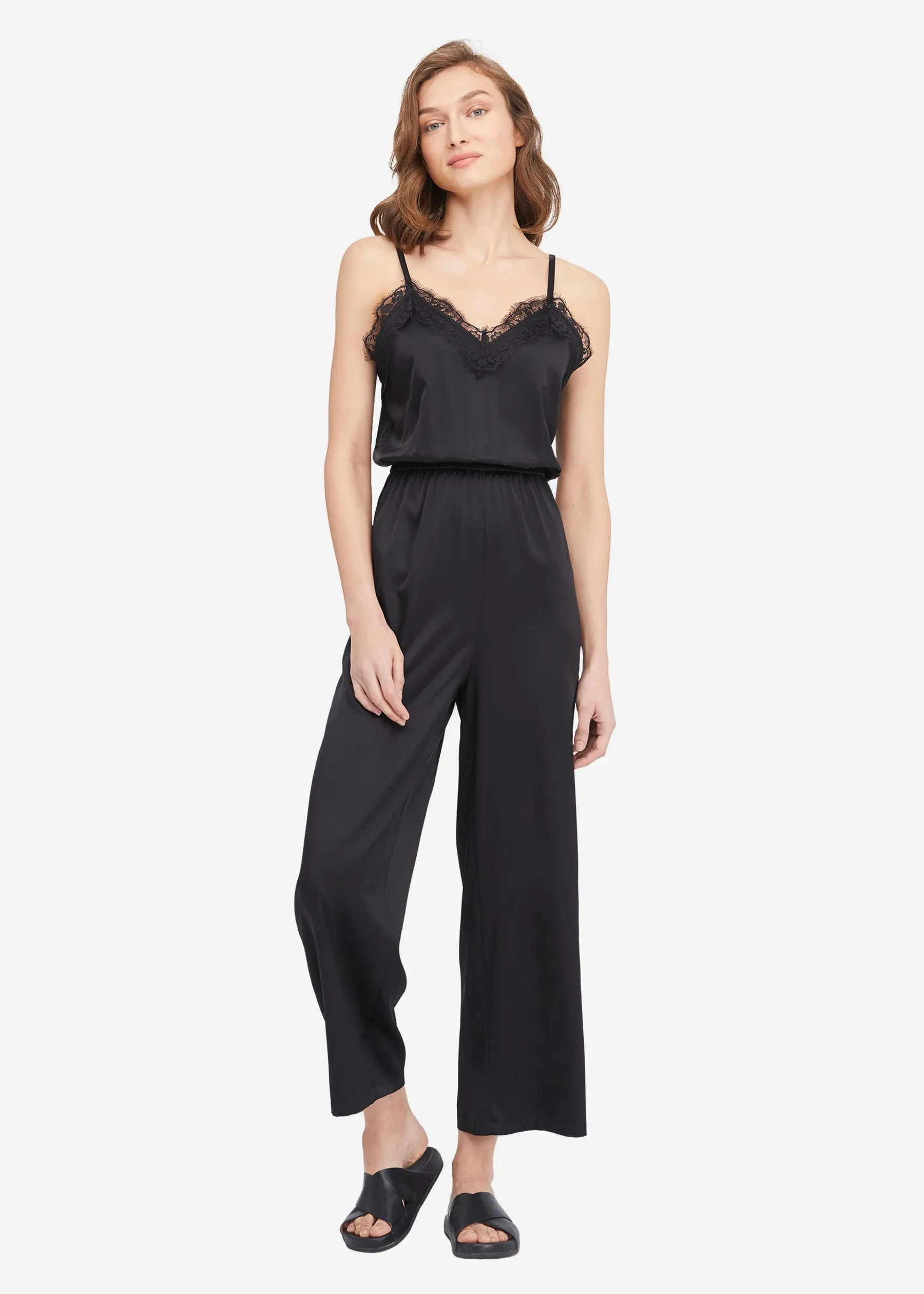 Lace Trimmed Silk Jumpsuit