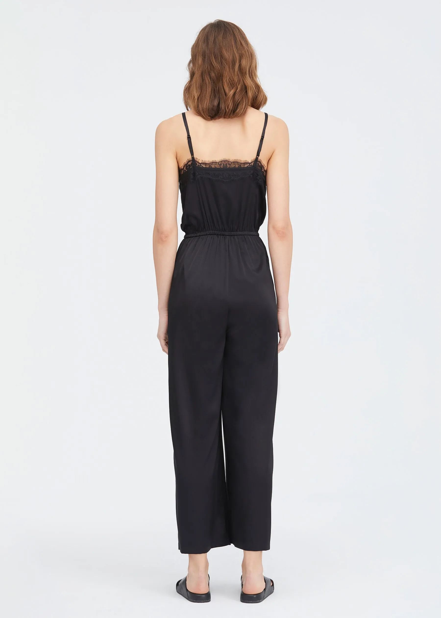 Lace Trimmed Silk Jumpsuit