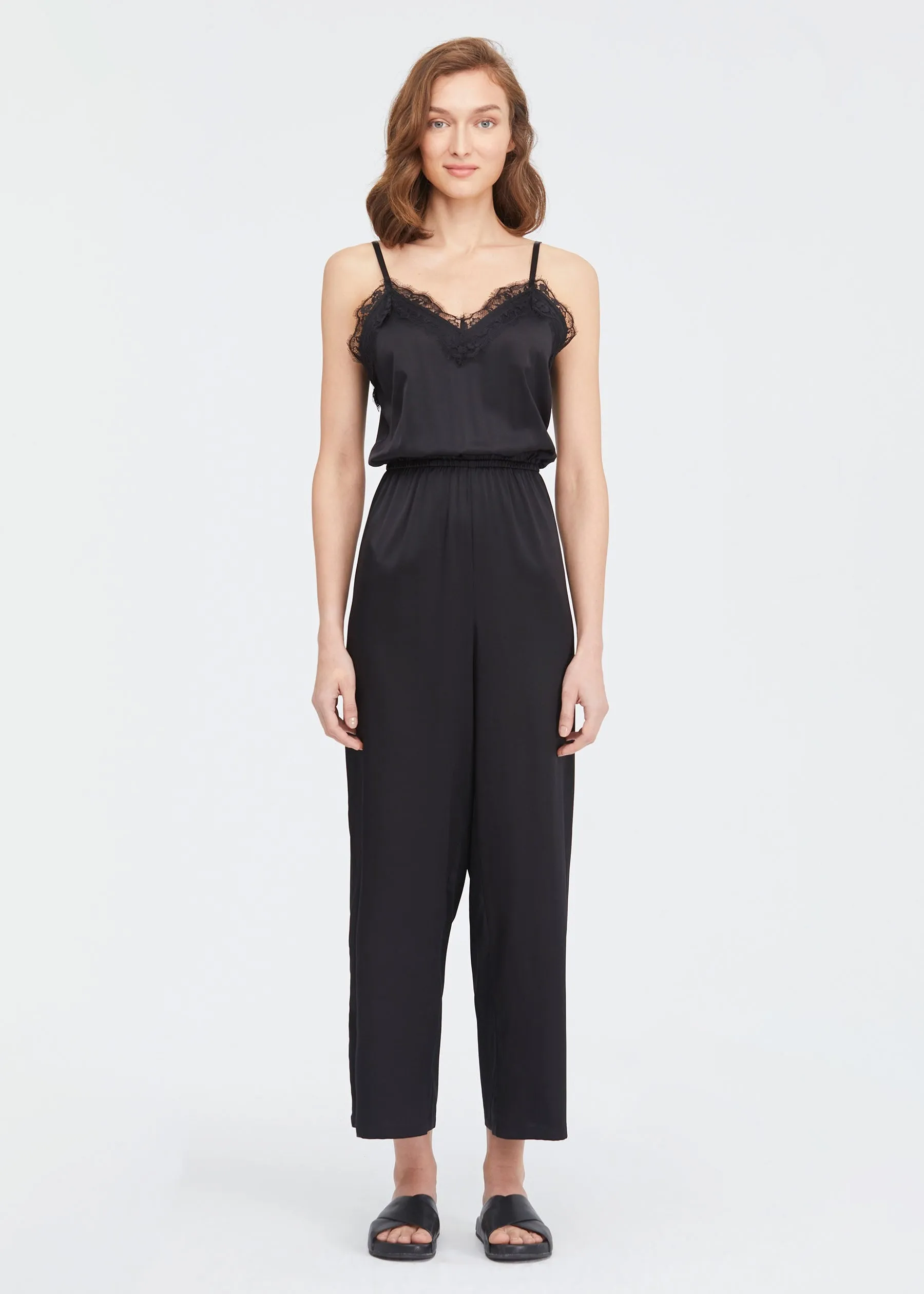 Lace Trimmed Silk Jumpsuit
