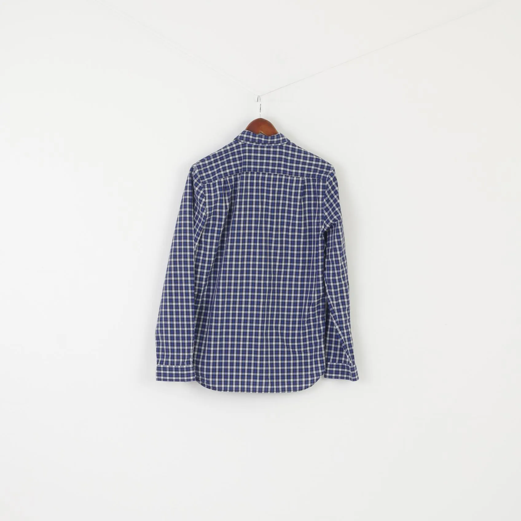 Lacoste Men 39 S/M Casual Shirt Blue Check Cotton Refular Fit Long Sleeve Top