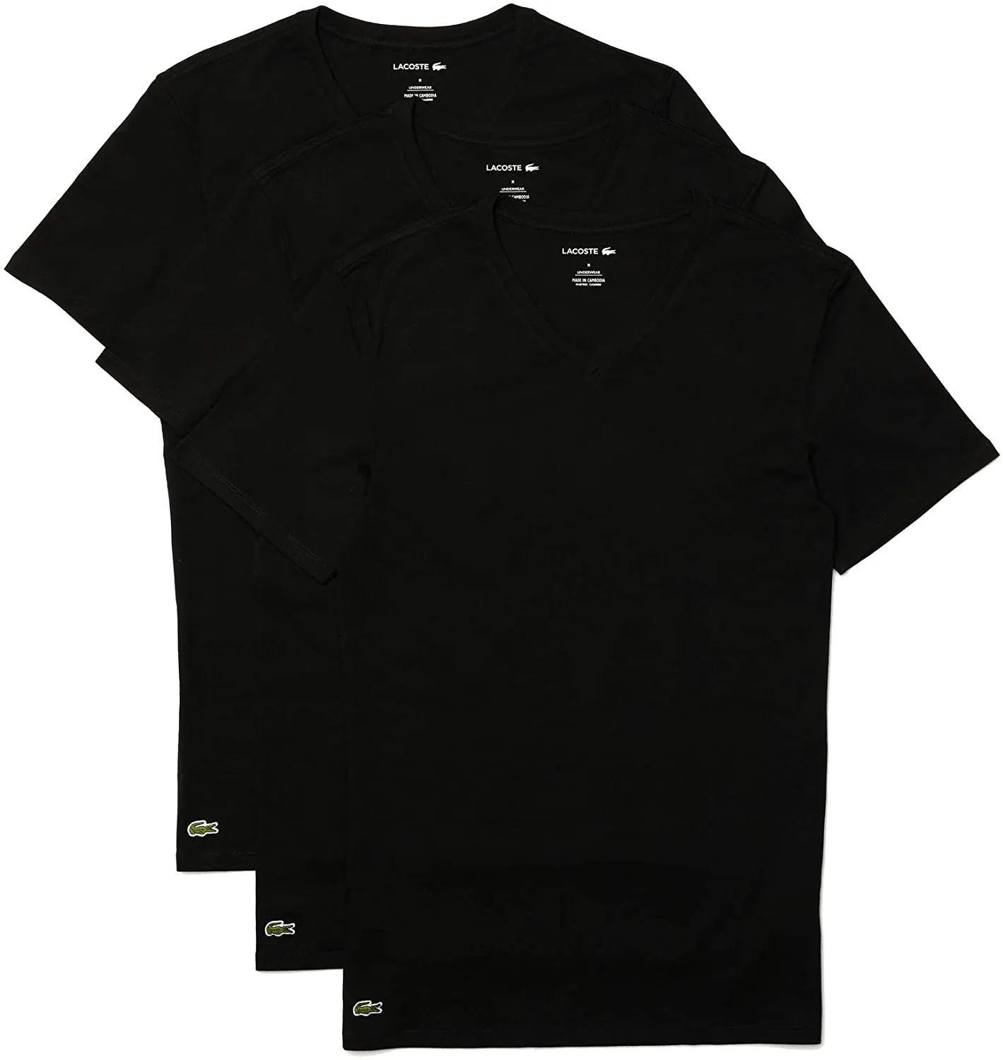 Lacoste Men's Essentials 3 Pack 100% Cotton Slim Fit V-Neck T-Shirts, Black