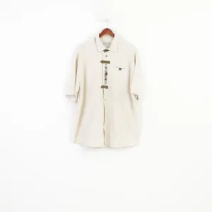 Landhaus Mode Men XXL Casual Shirt Cream Linen Trachten Short Sleeve Vintage  Country Top