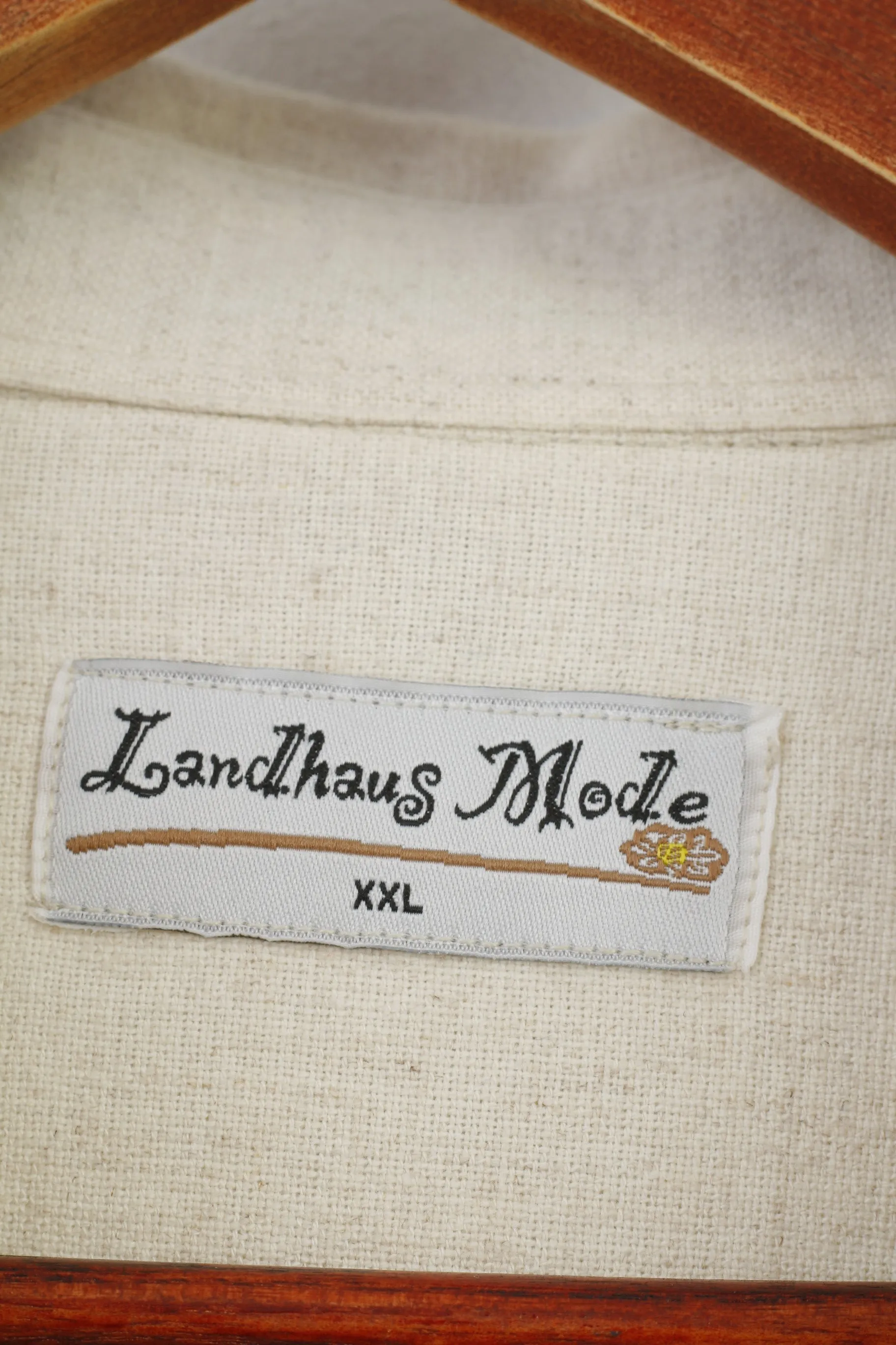 Landhaus Mode Men XXL Casual Shirt Cream Linen Trachten Short Sleeve Vintage  Country Top