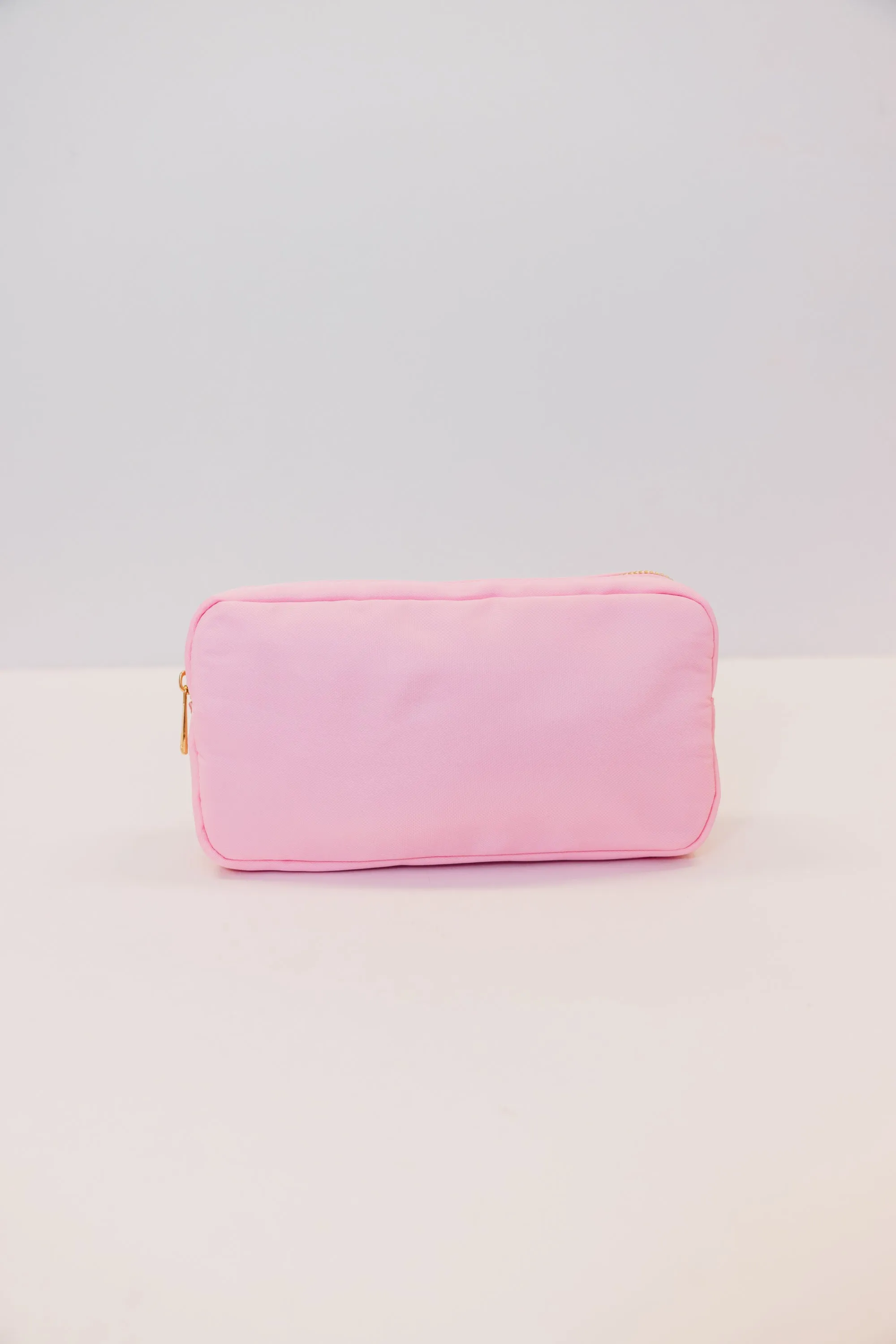 Let's Get Going Baby Pink Varsity Cosmetic Bag, Medium