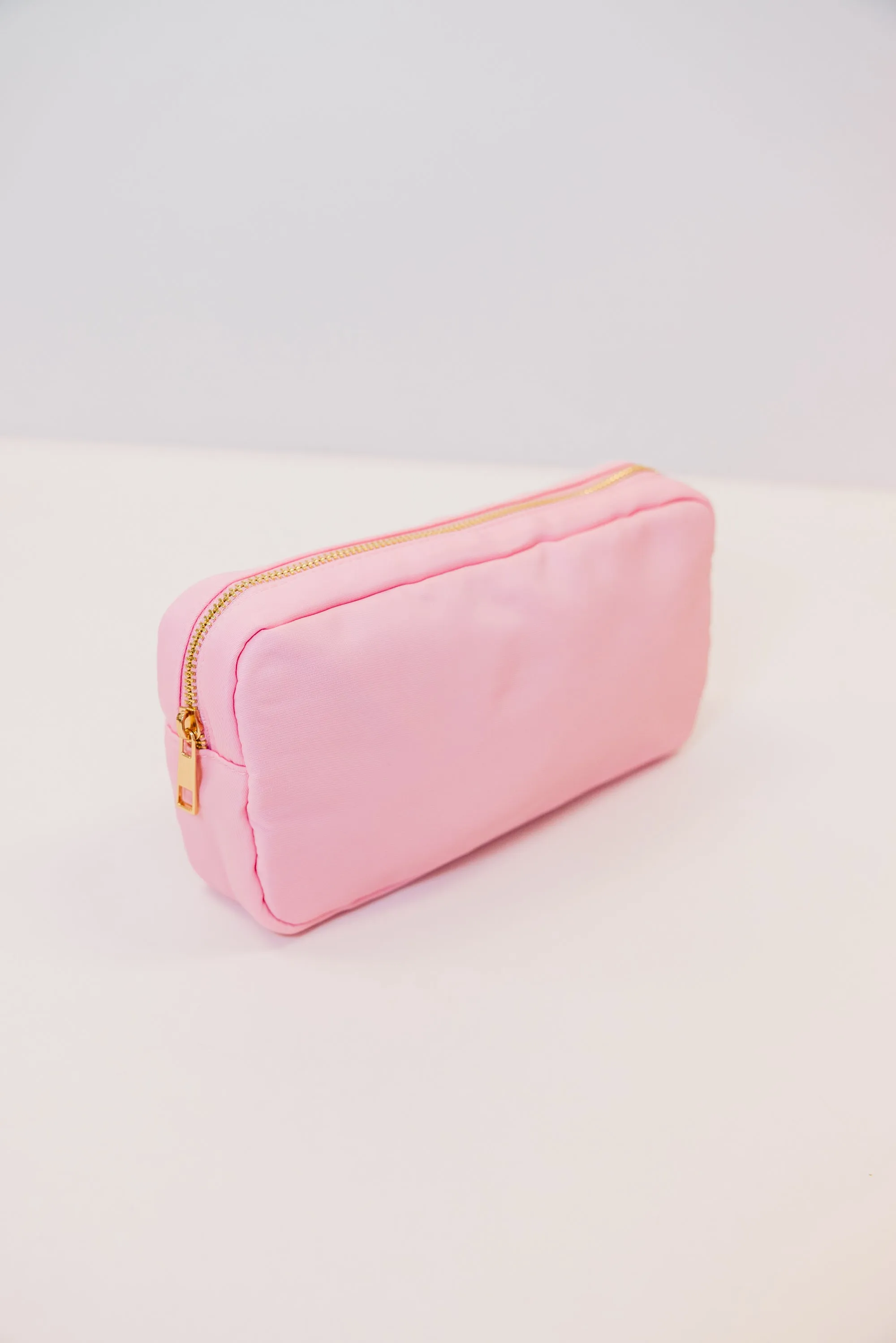 Let's Get Going Baby Pink Varsity Cosmetic Bag, Medium