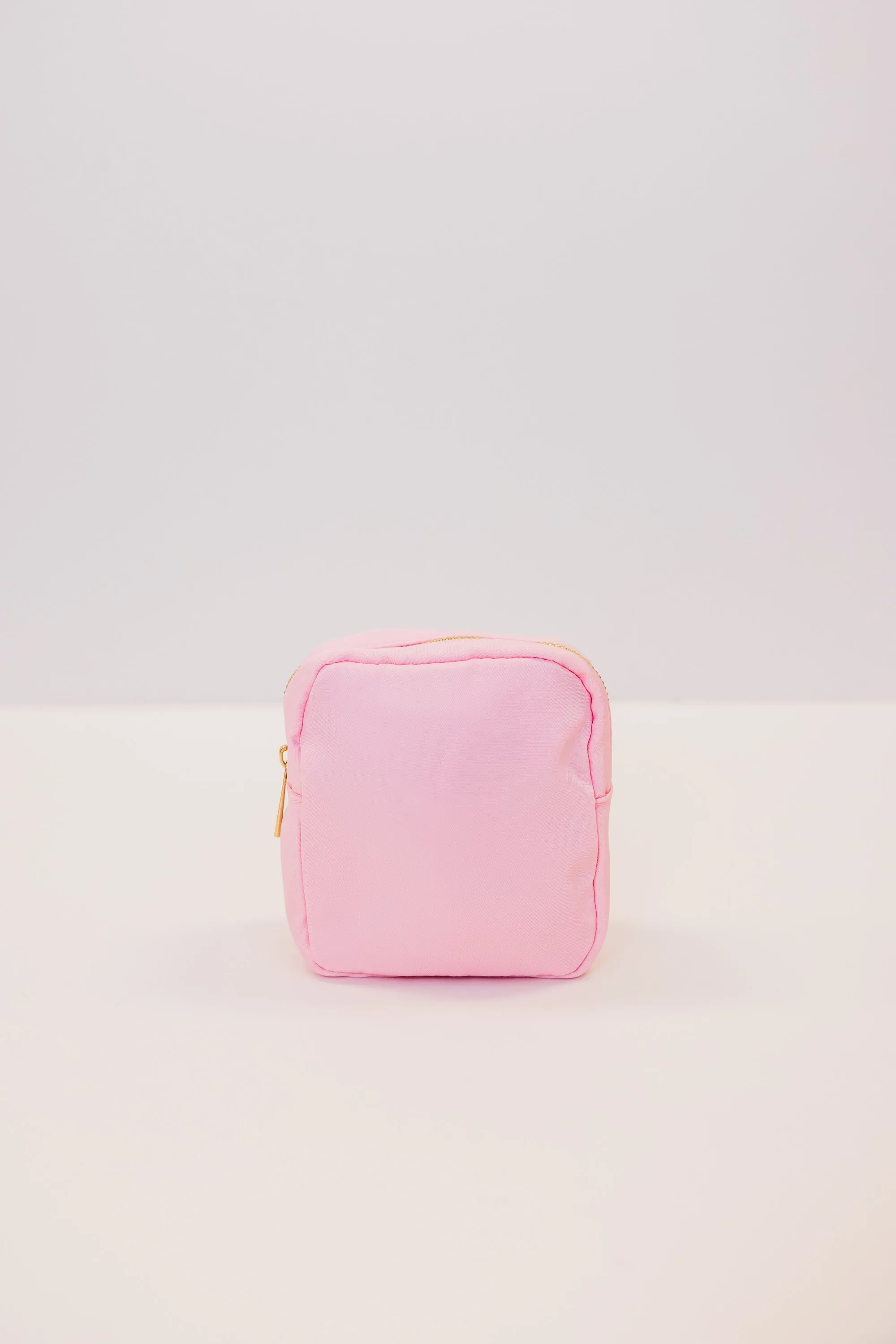 Let's Get Going Baby Pink Varsity Cosmetic Bag, Small