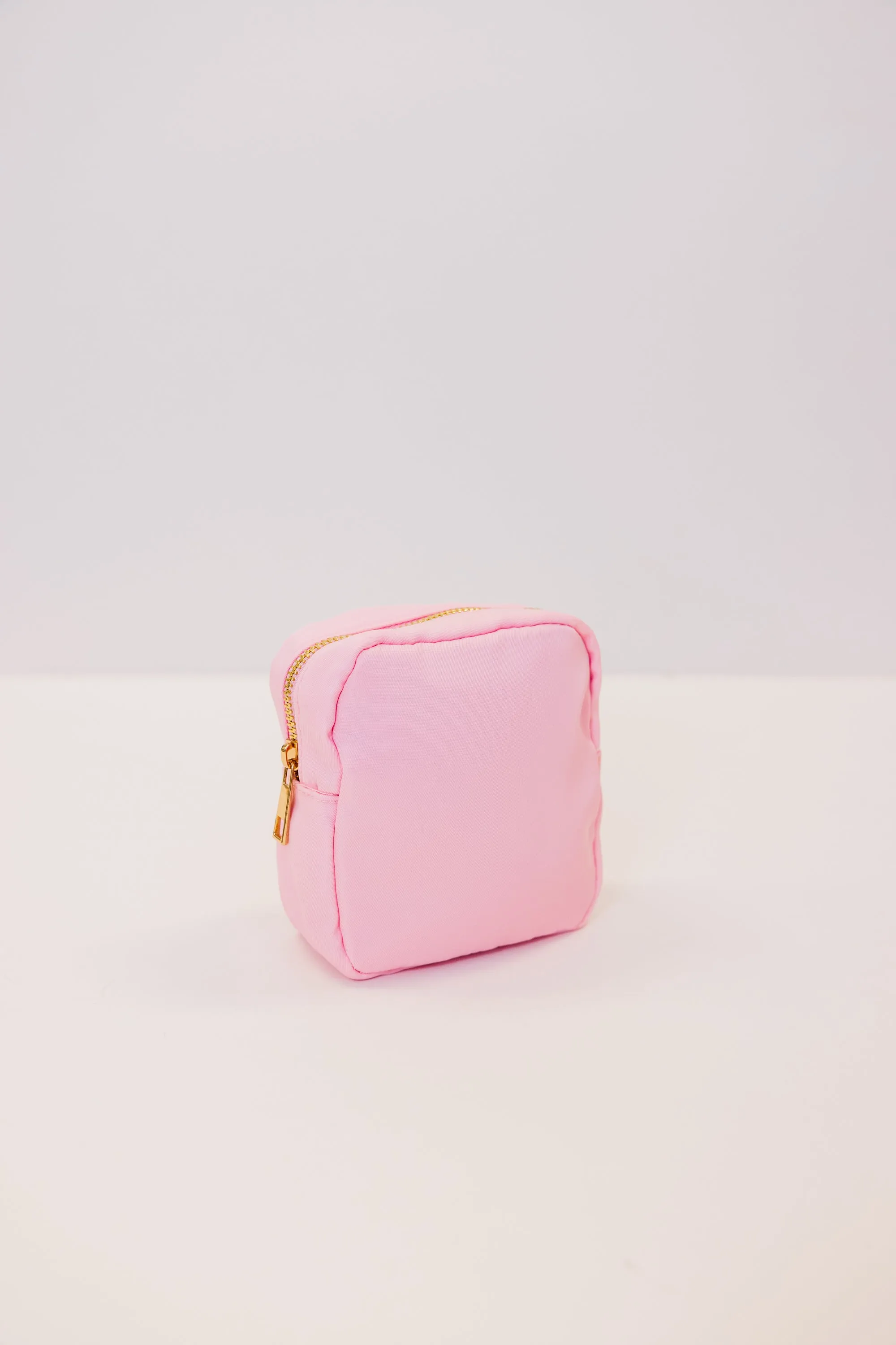 Let's Get Going Baby Pink Varsity Cosmetic Bag, Small