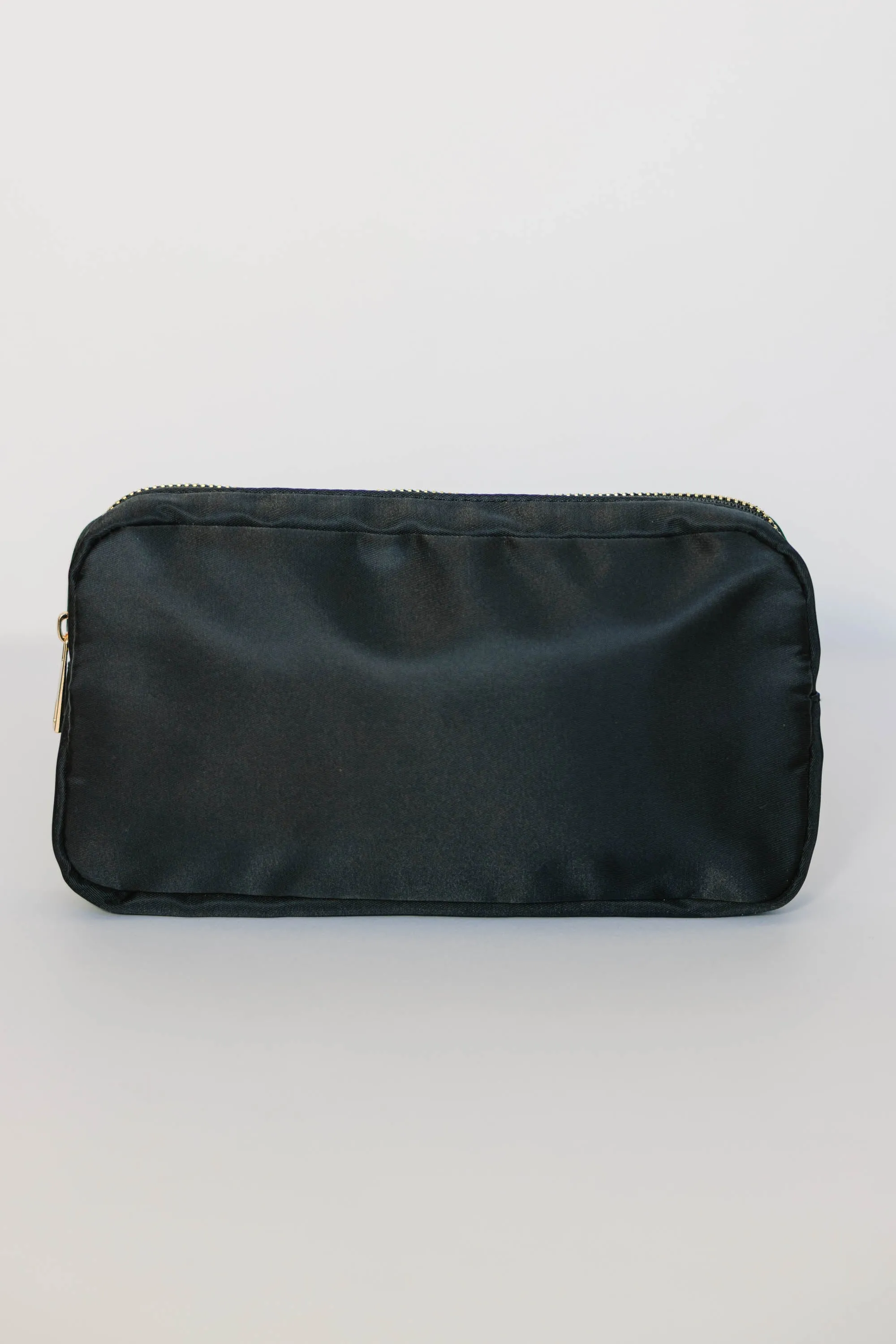 Let's Get Going Black Varsity Cosmetic Bag, Medium