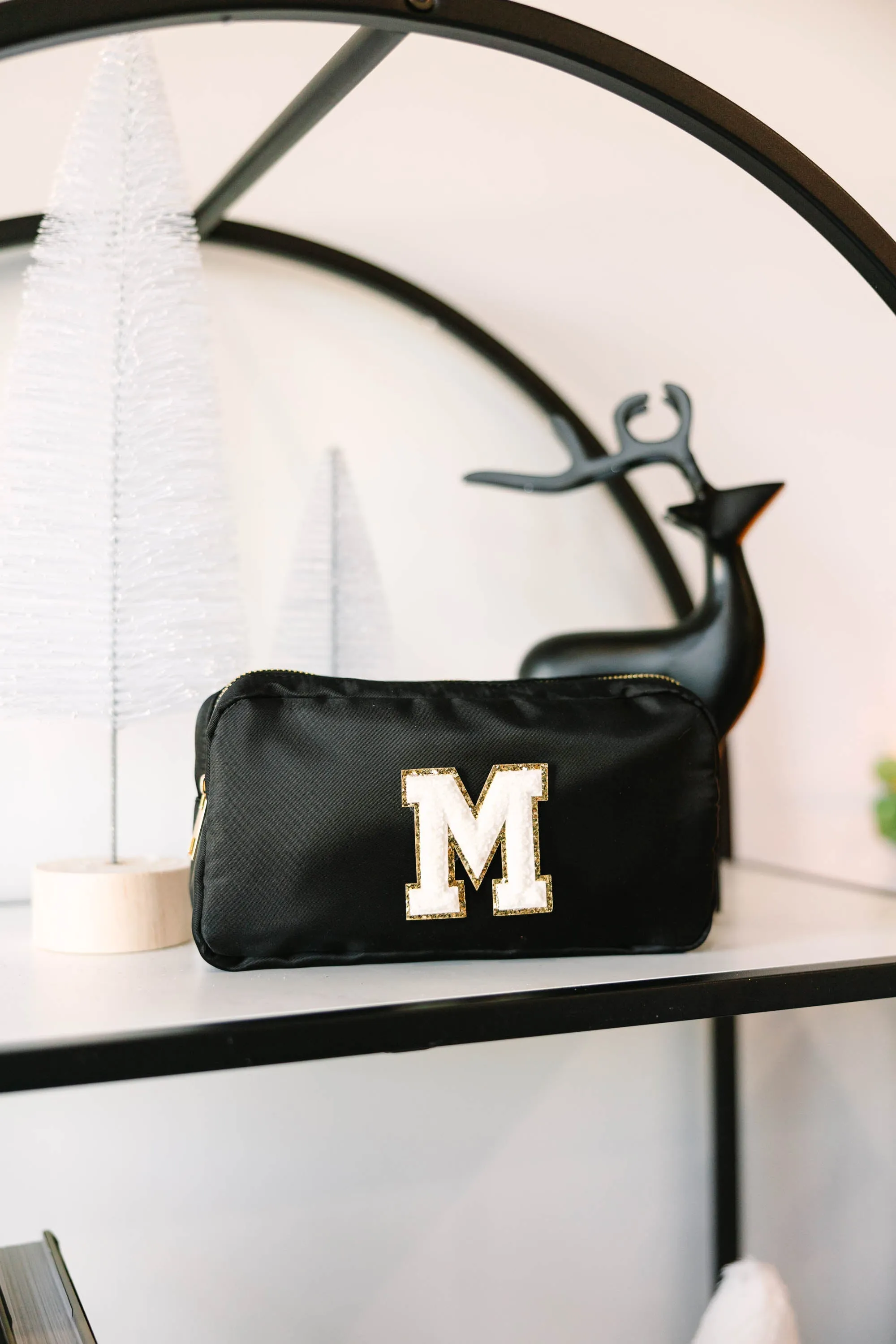 Let's Get Going Black Varsity Cosmetic Bag, Medium