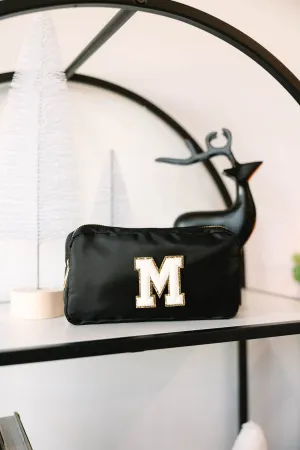 Let's Get Going Black Varsity Cosmetic Bag, Medium