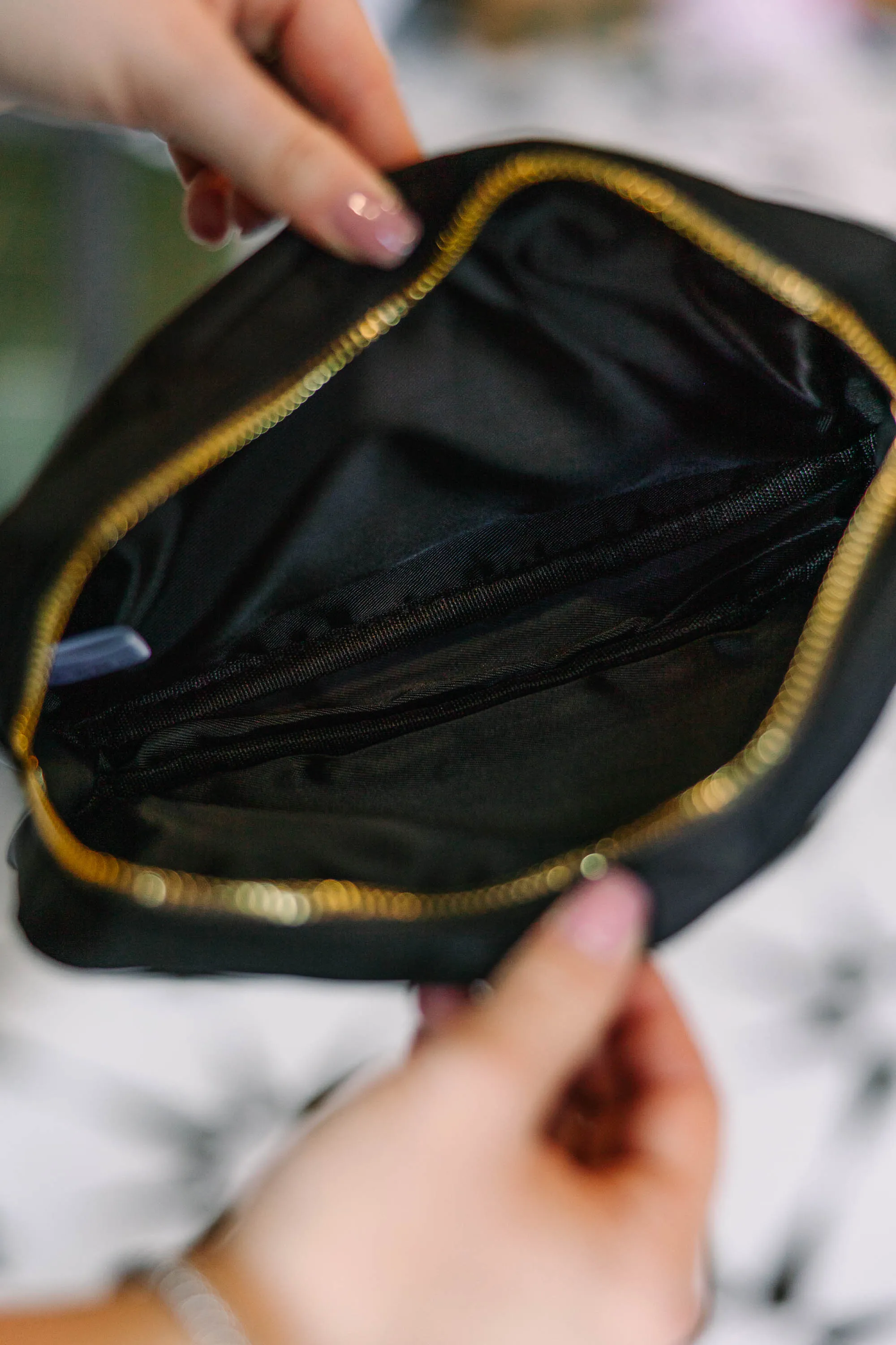 Let's Get Going Black Varsity Cosmetic Bag, Medium