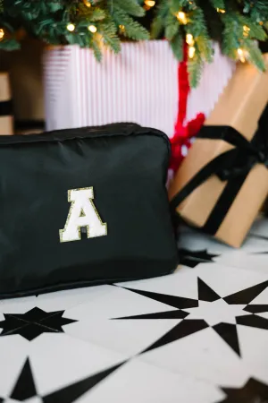 Let's Get Going Black Varsity Cosmetic Bag, X-Large