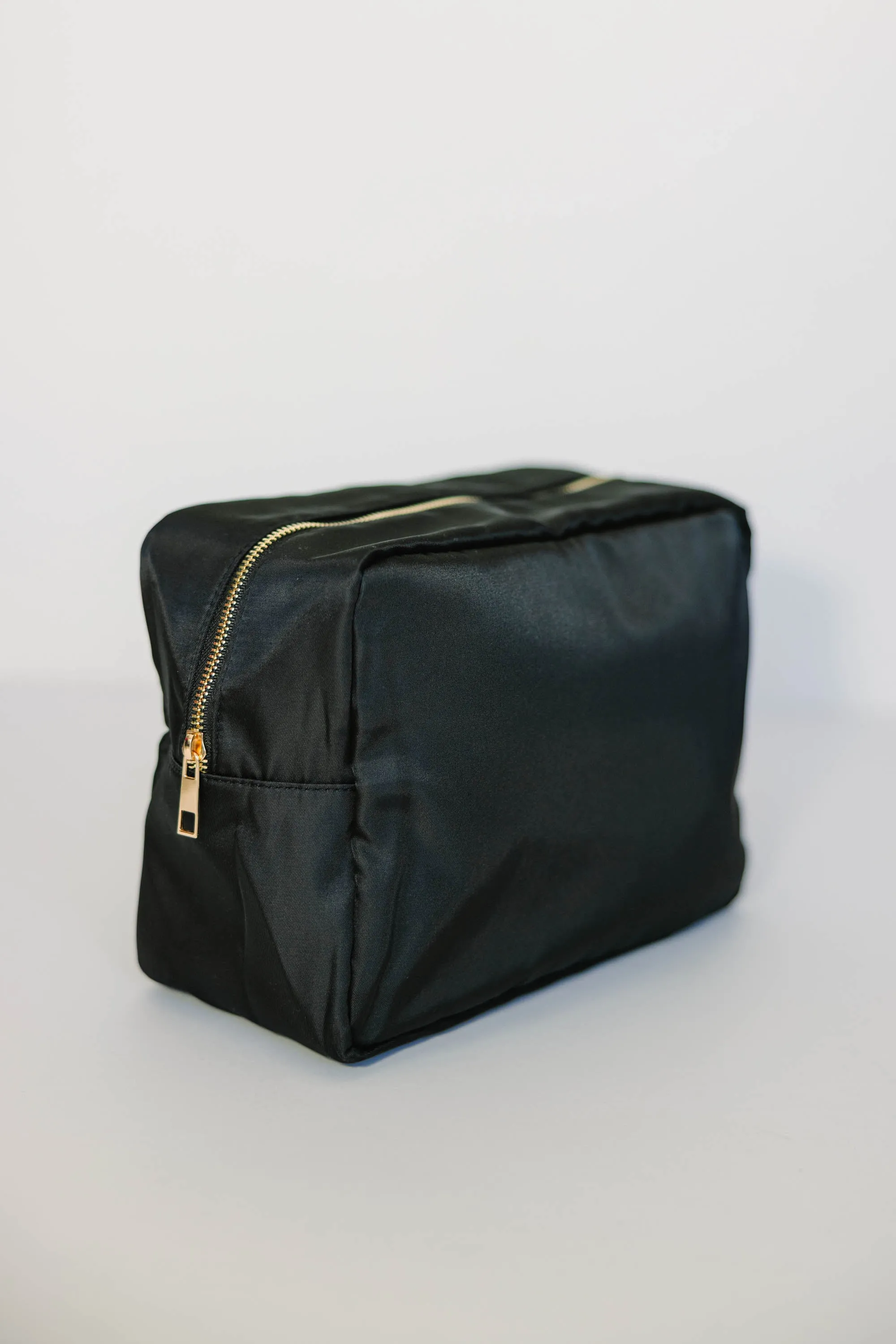 Let's Get Going Black Varsity Cosmetic Bag, X-Large